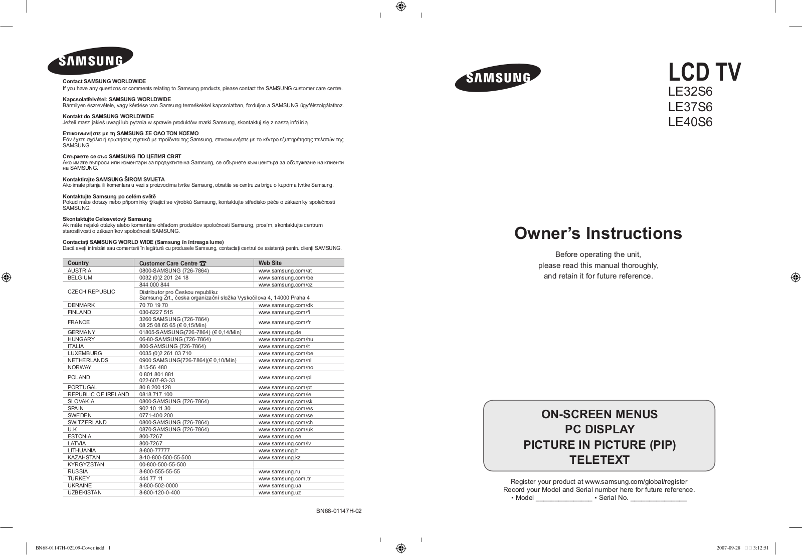 Samsung LE32S67BD, LE37S67BD User Manual