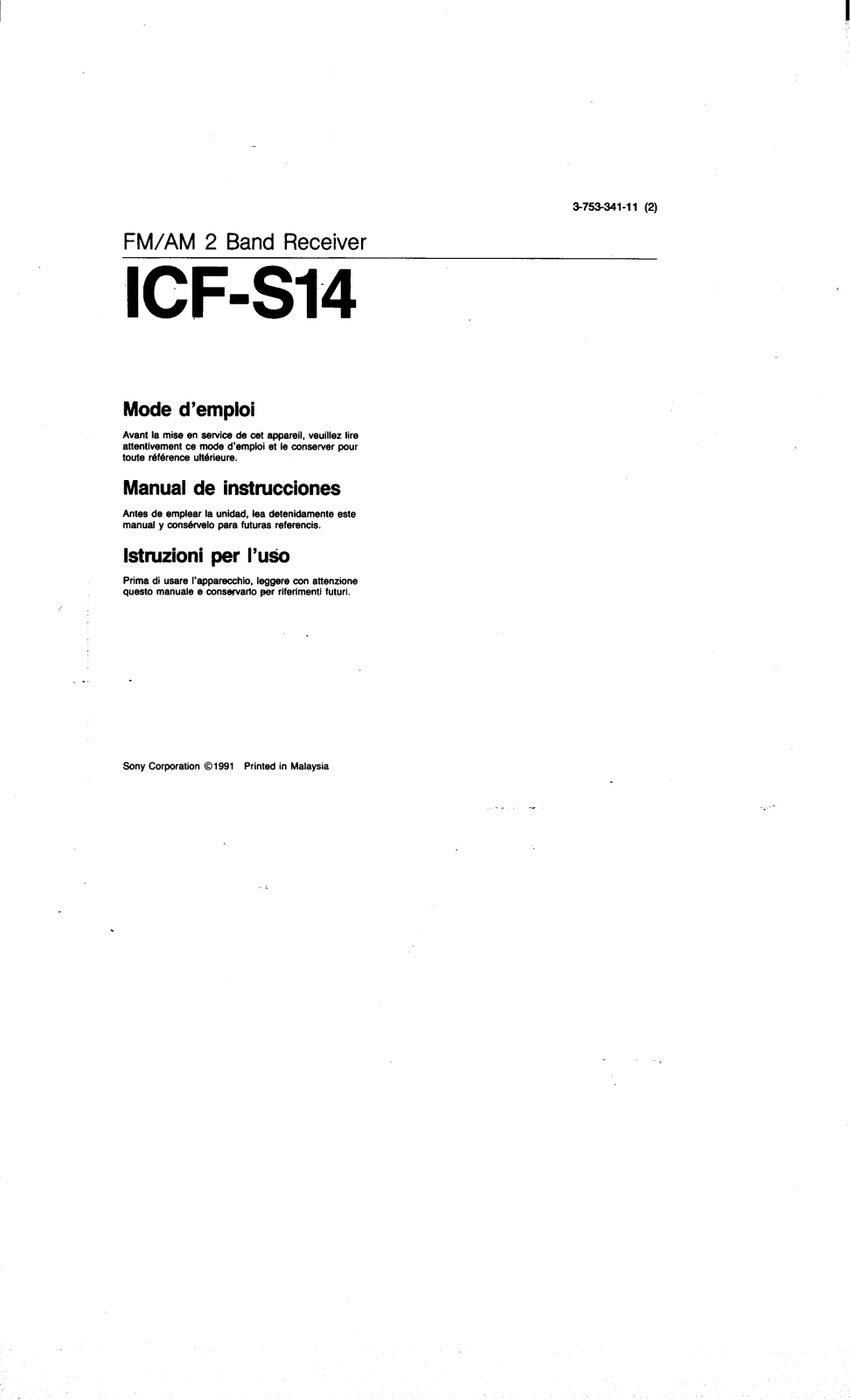 Sony ICF-S14 Operating Instructions