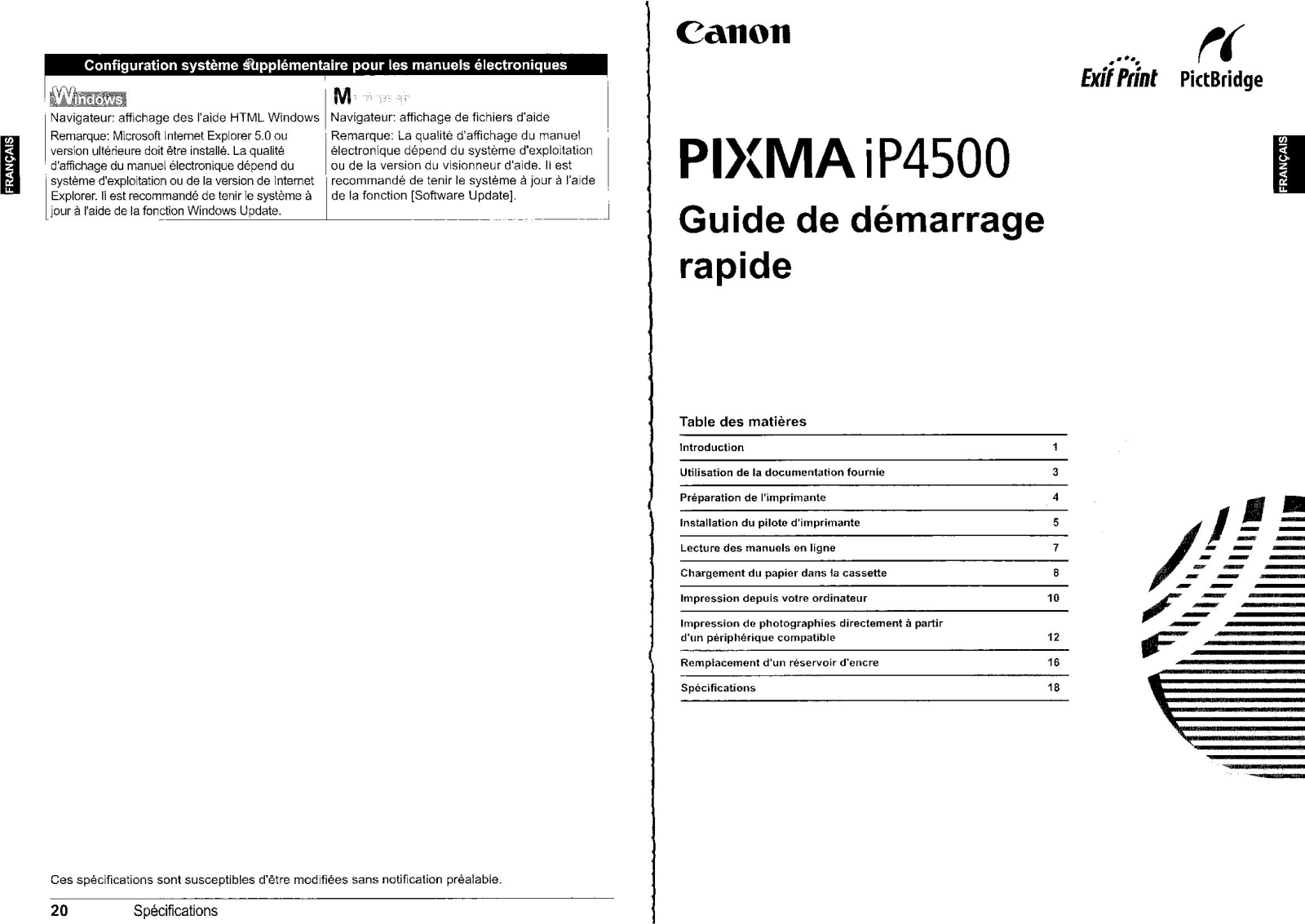 Canon PIXMA IP4500 Quick start guide