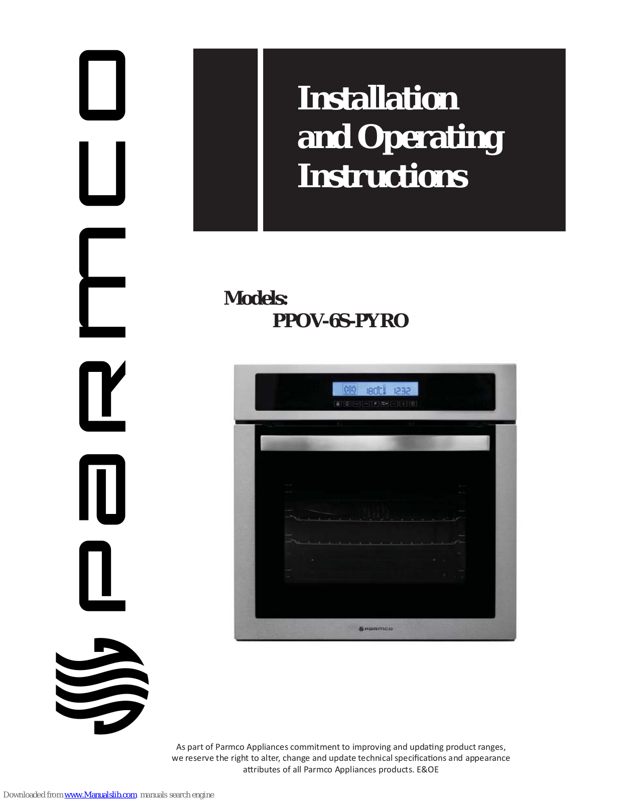 Parmco PPOV-6S-PYRO Installation And Operating Instructions Manual