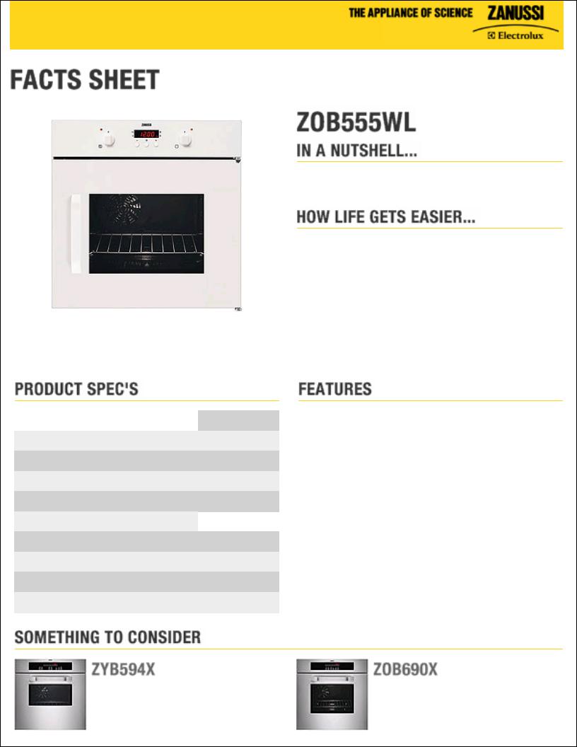 Zanussi ZOB555WL Datasheet