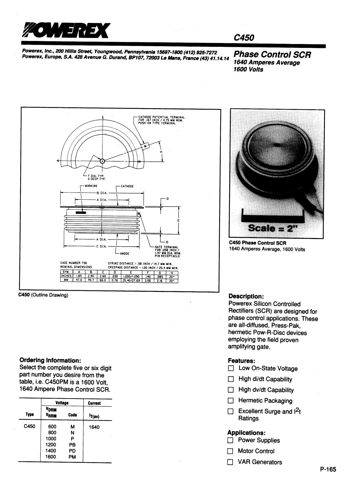 POWEREX C450B, C450PD, C450P, C450N, C450M Datasheet