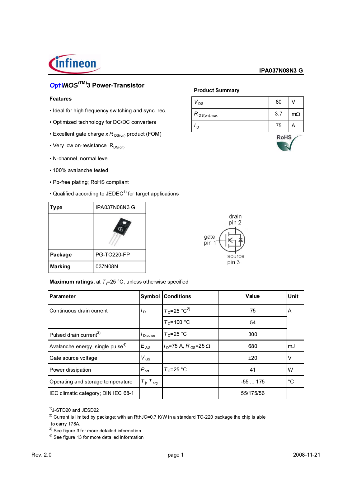 Datasheet ipa037n08n3_rev2.0 Datasheet - ManualMachine.com