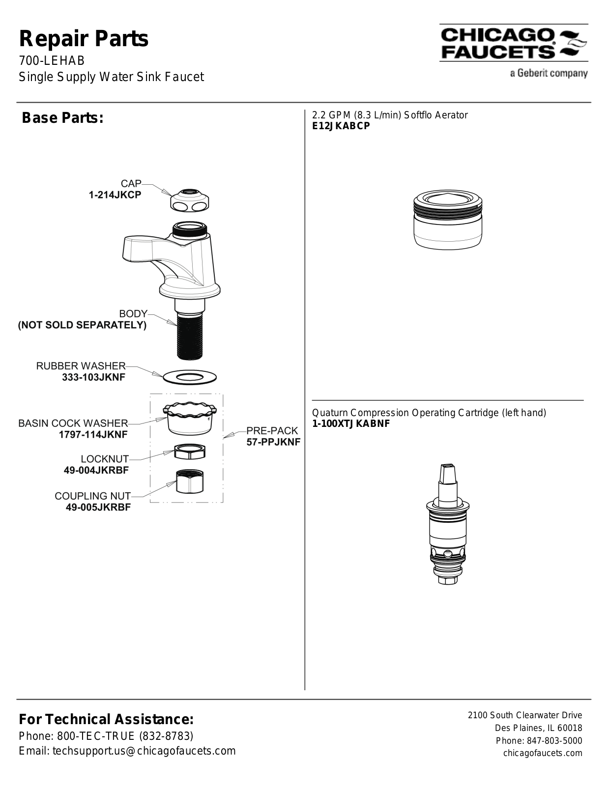 Chicago Faucet 700-LEHAB Parts List