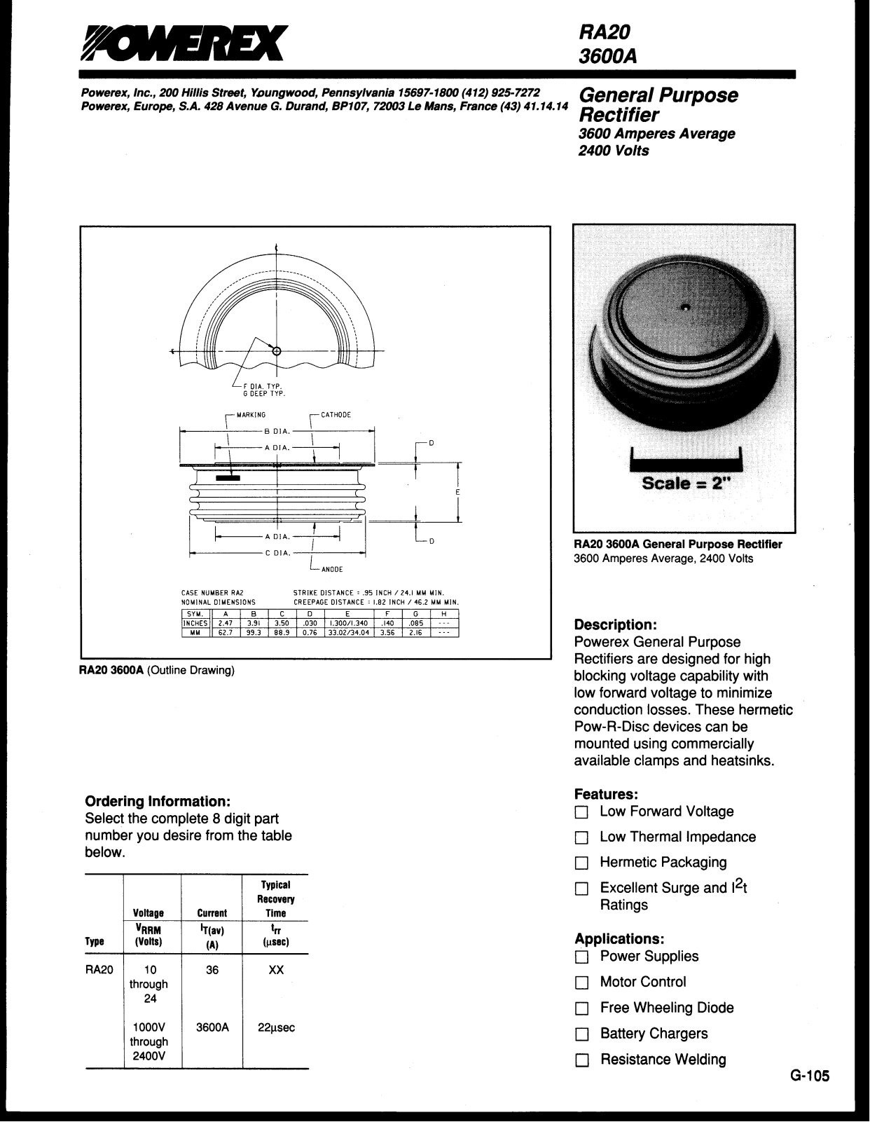 Powerex RA20 3600A Data Sheet