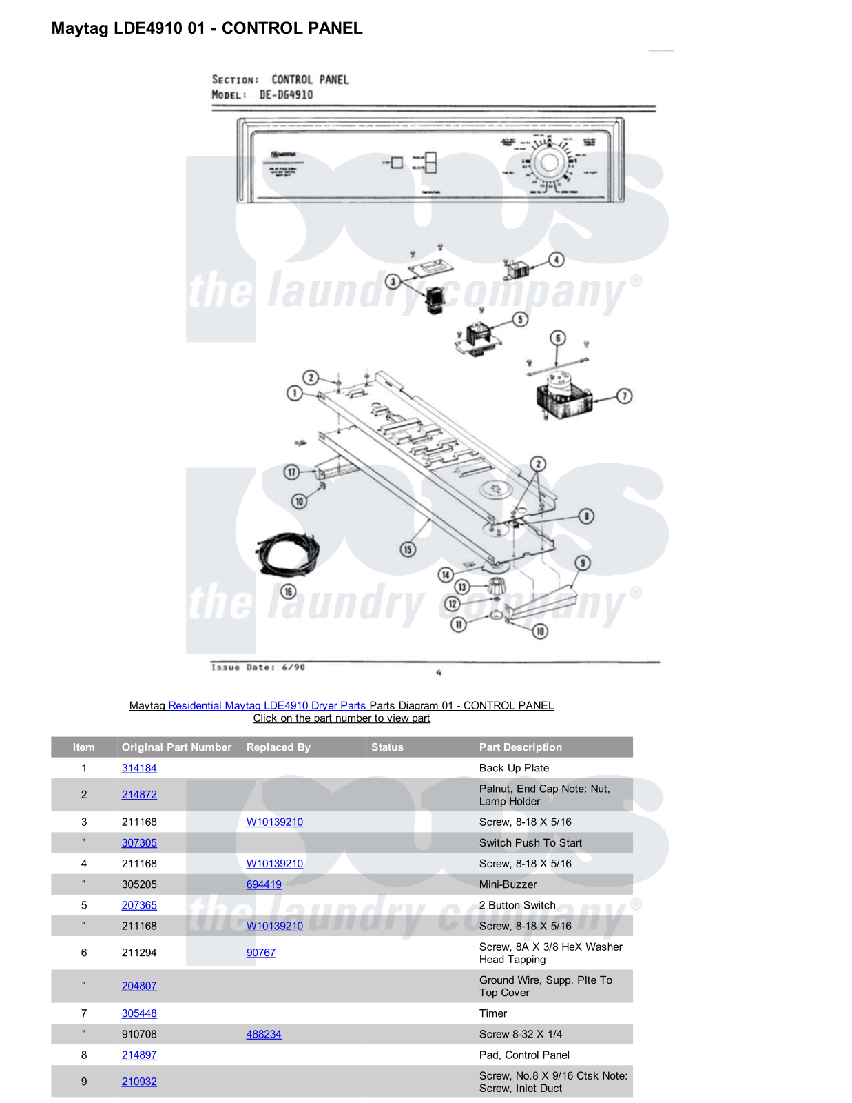 Maytag LDE4910 Parts Diagram