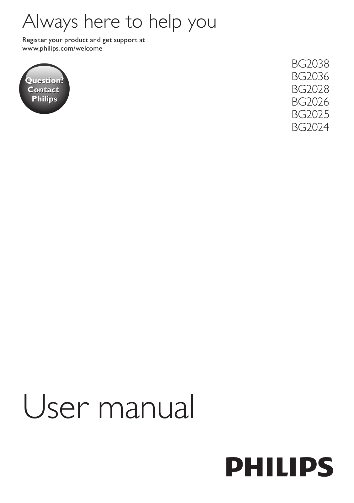 Philips BG2038, BG2036, BG2028, BG2026, BG2025 User manual