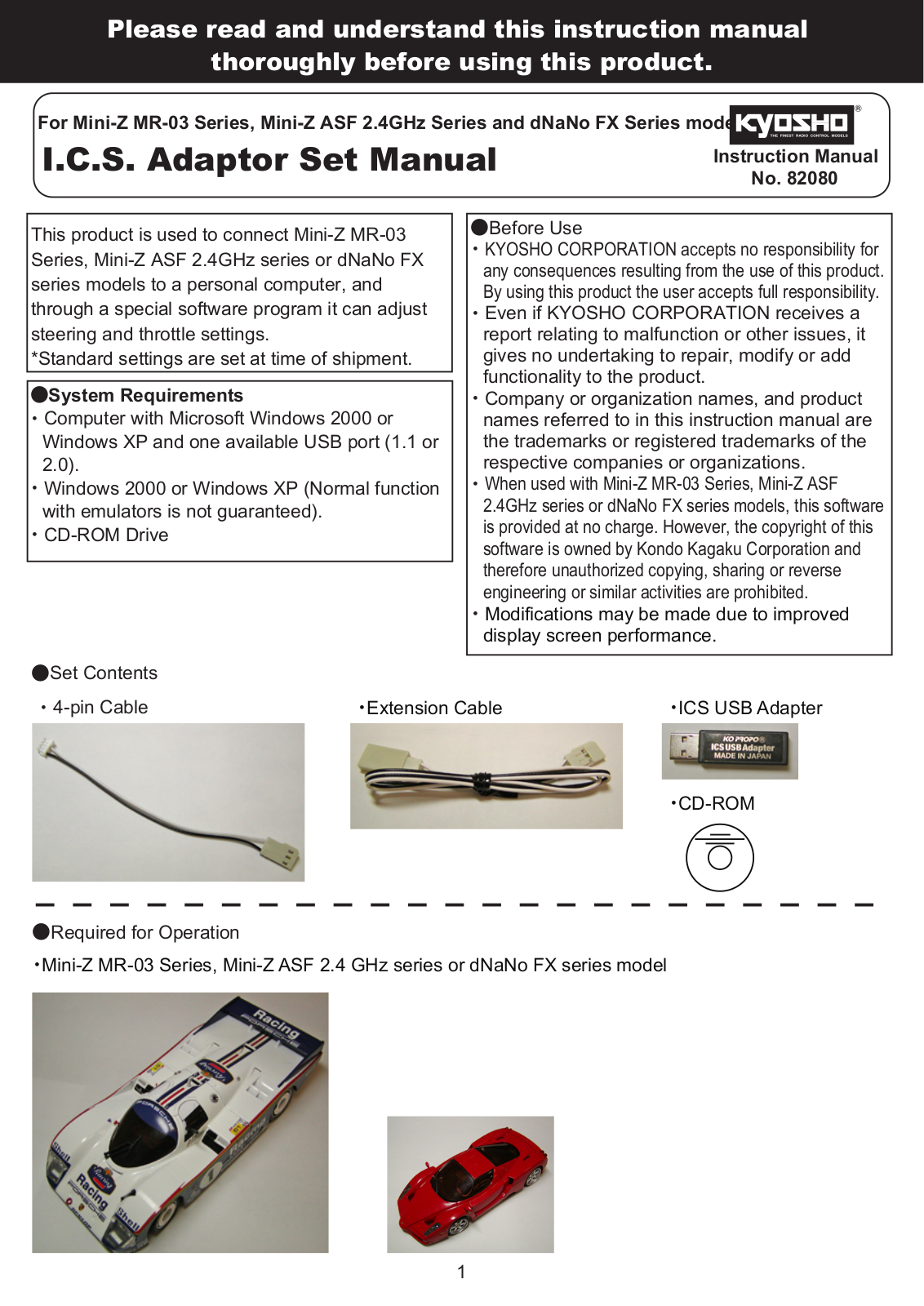 Kyosho Mini-Z MR-03 series, Mini-Z ASF series, dnano fx series User Manual