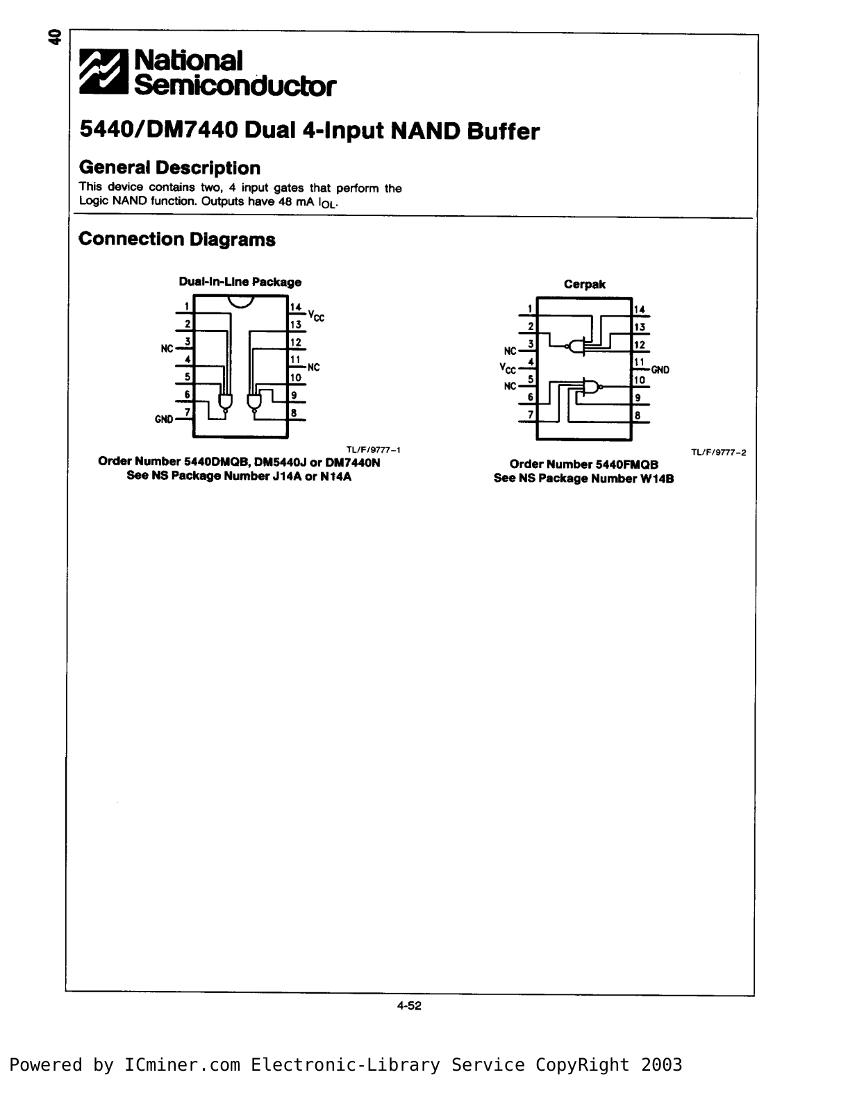 National Semiconductor 5440, DM7440 Technical data