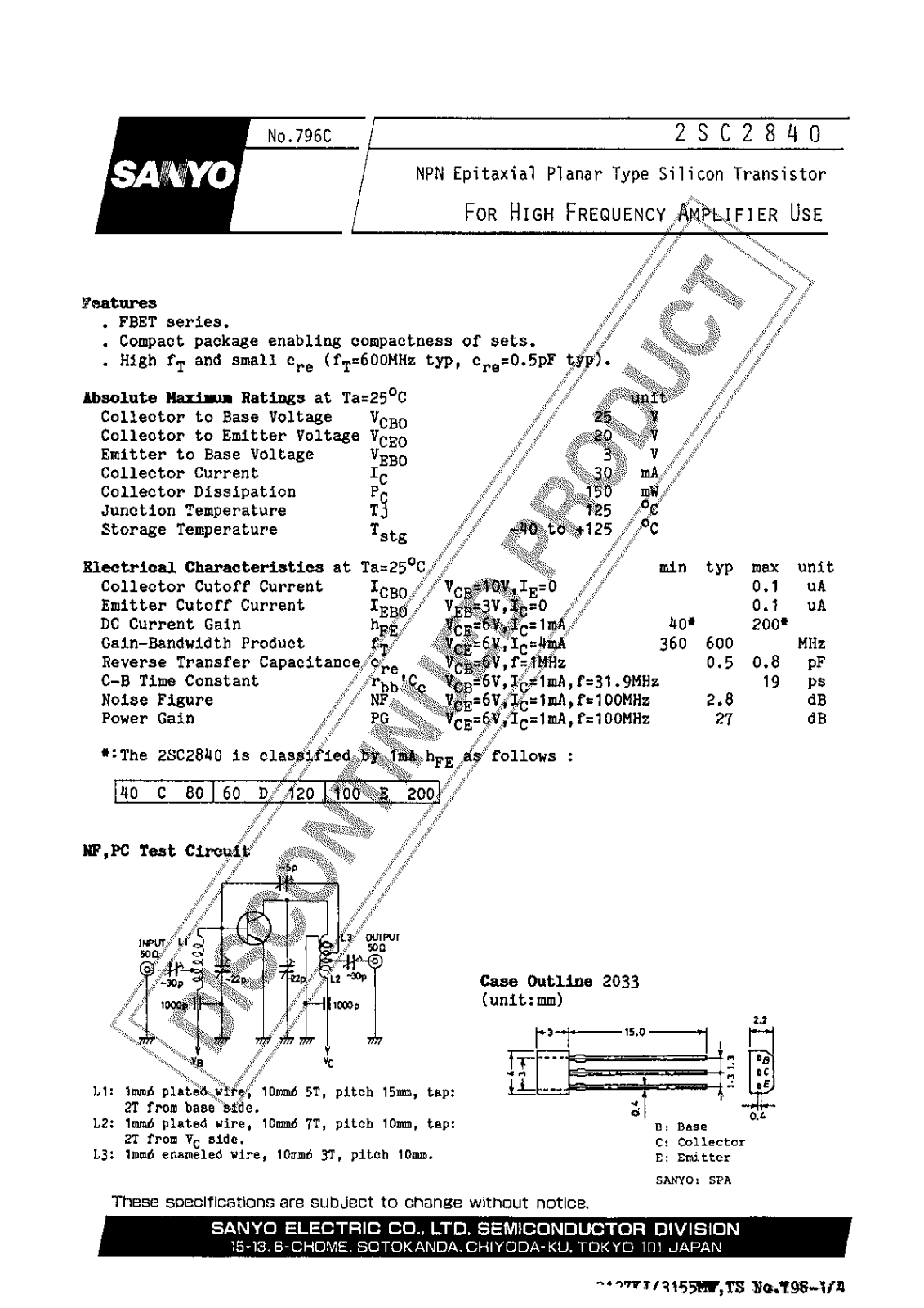 Sanyo 2SC2840 Specifications