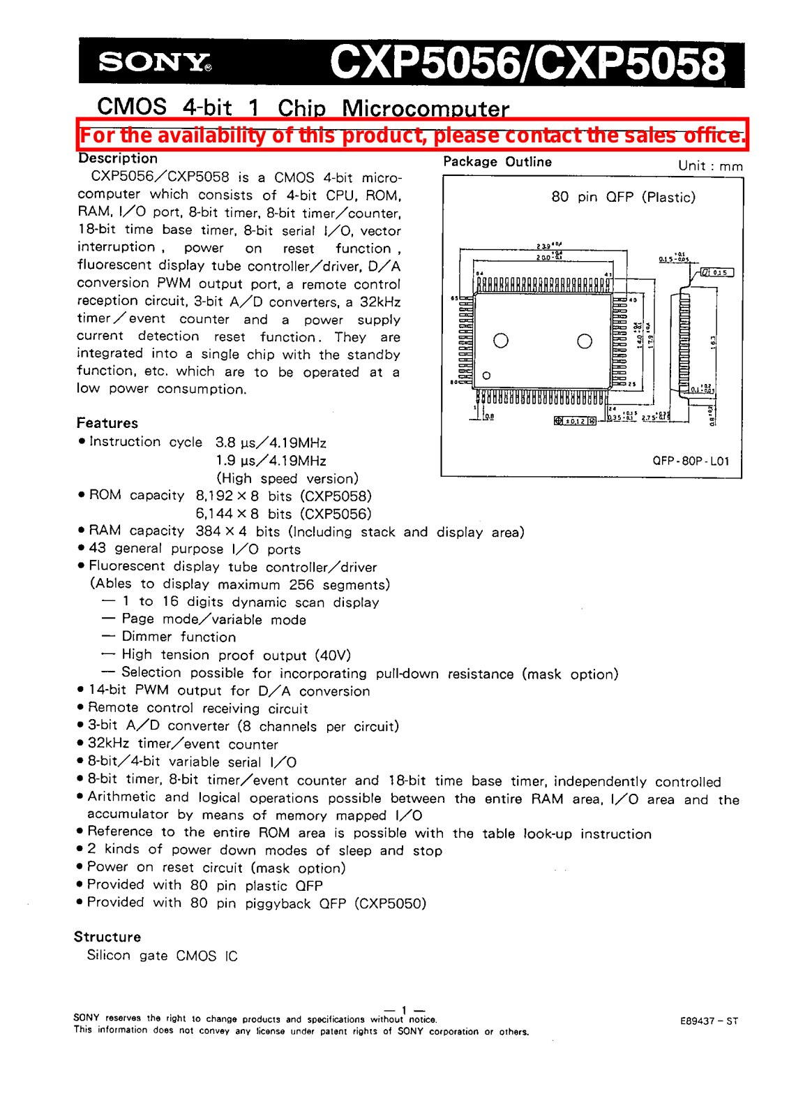 Sony CXP5058, CXP5056 Datasheet