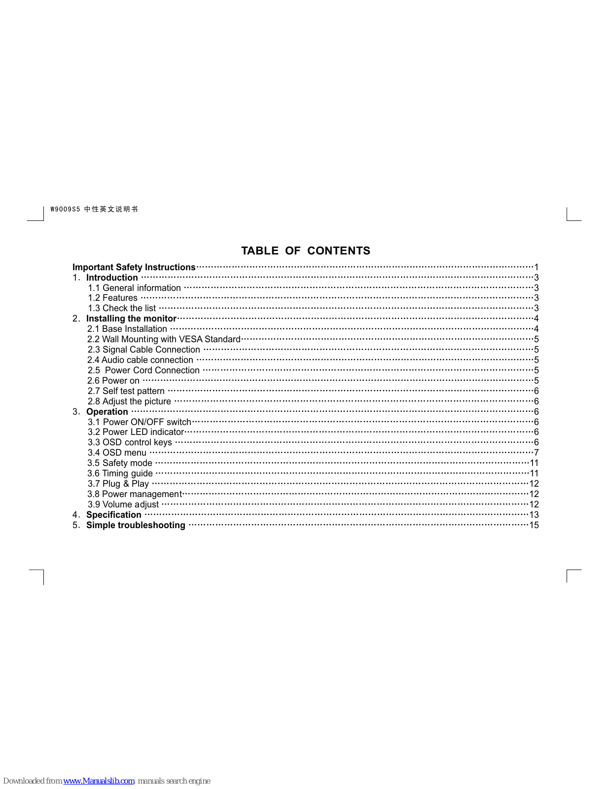 KTC W9009S5 User Manual