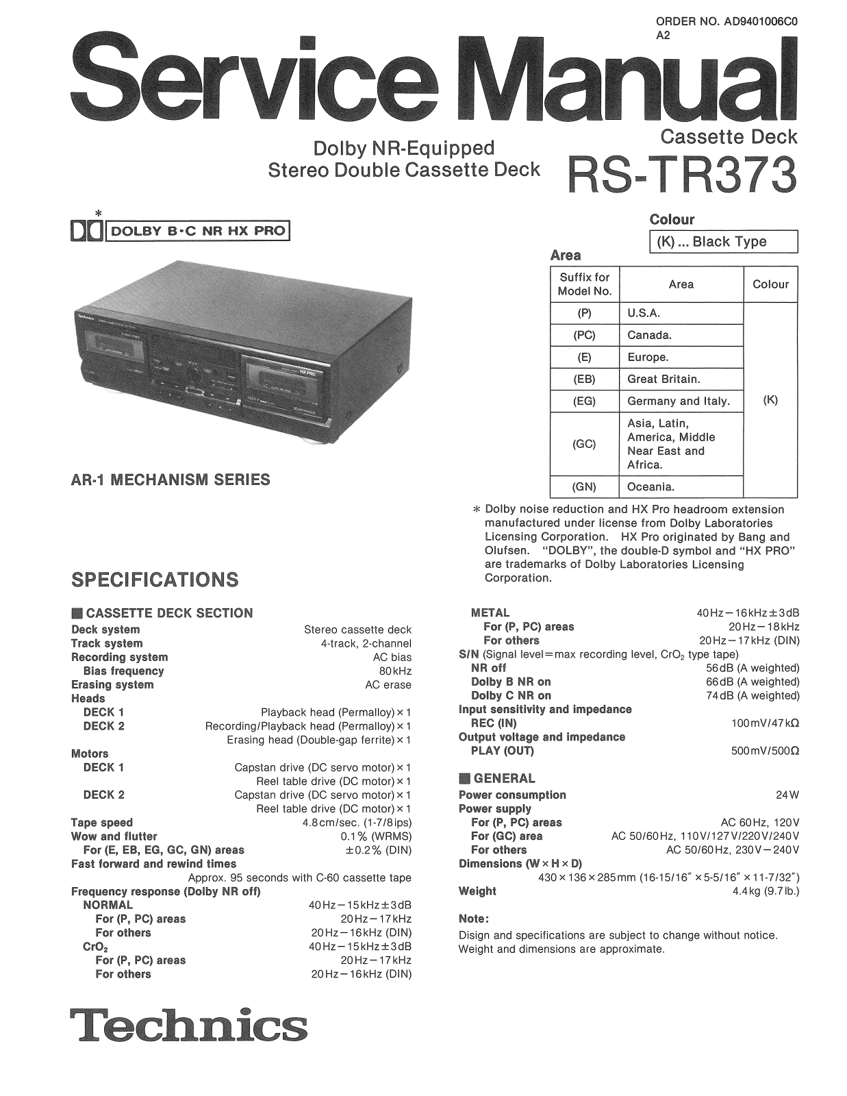 Technics RSTR-373 Service manual