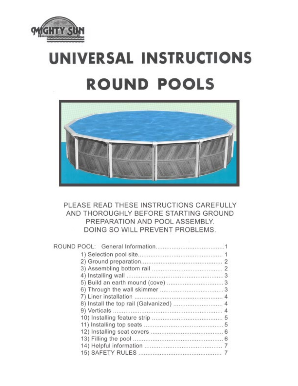 Mighty sun ROUND POOLS user guide