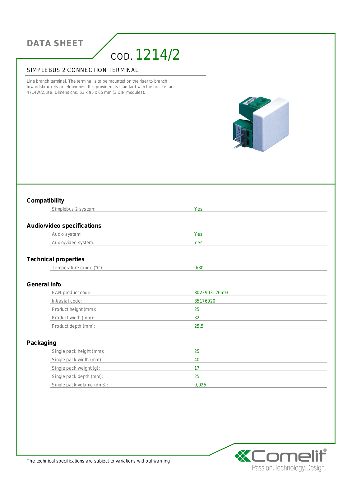 Comelit 1214-2 Specsheet - ManualMachine.com