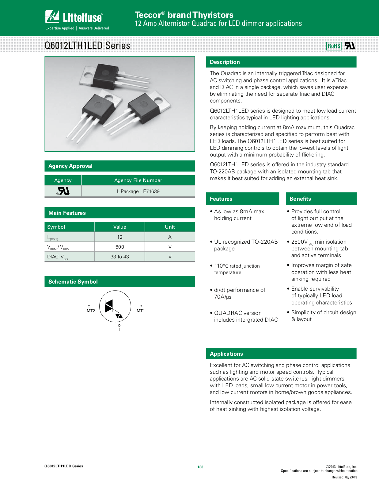 Littelfuse Q6012LTH1LED User Manual