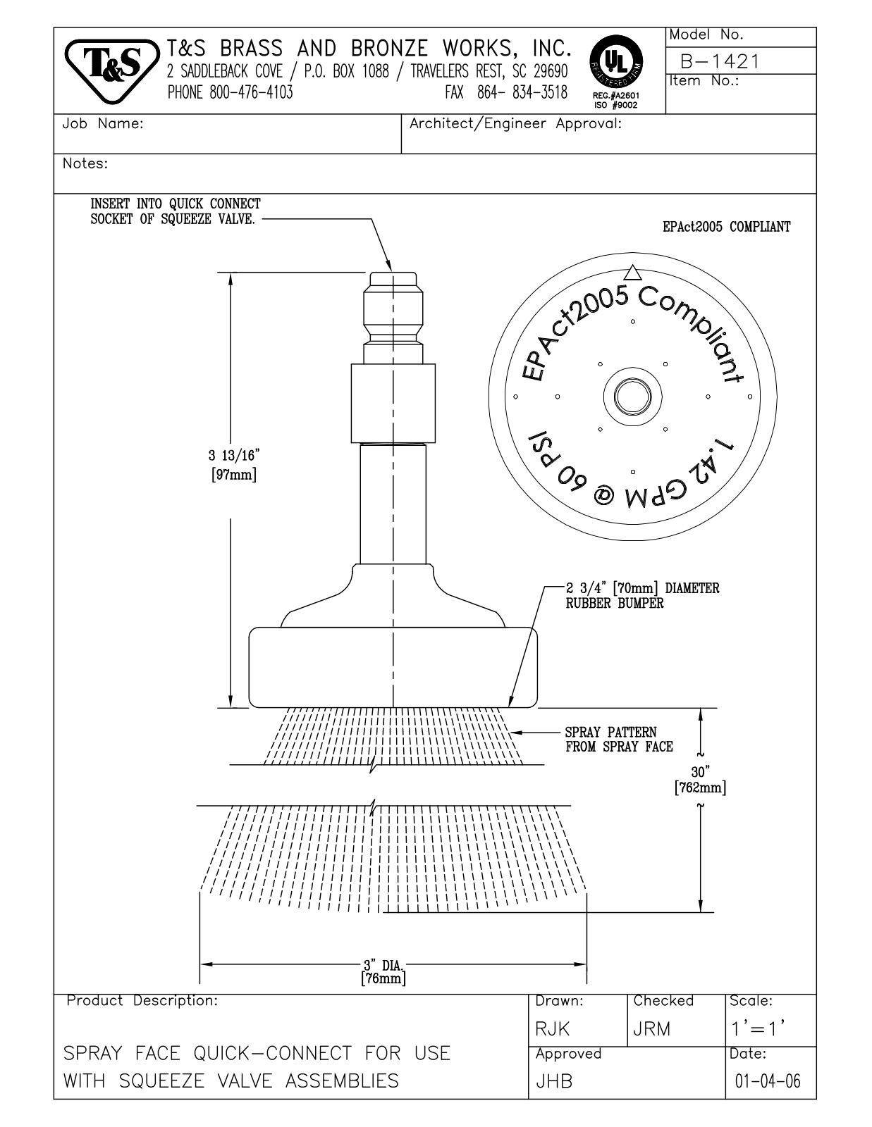 T&S Brass B-1421 User Manual