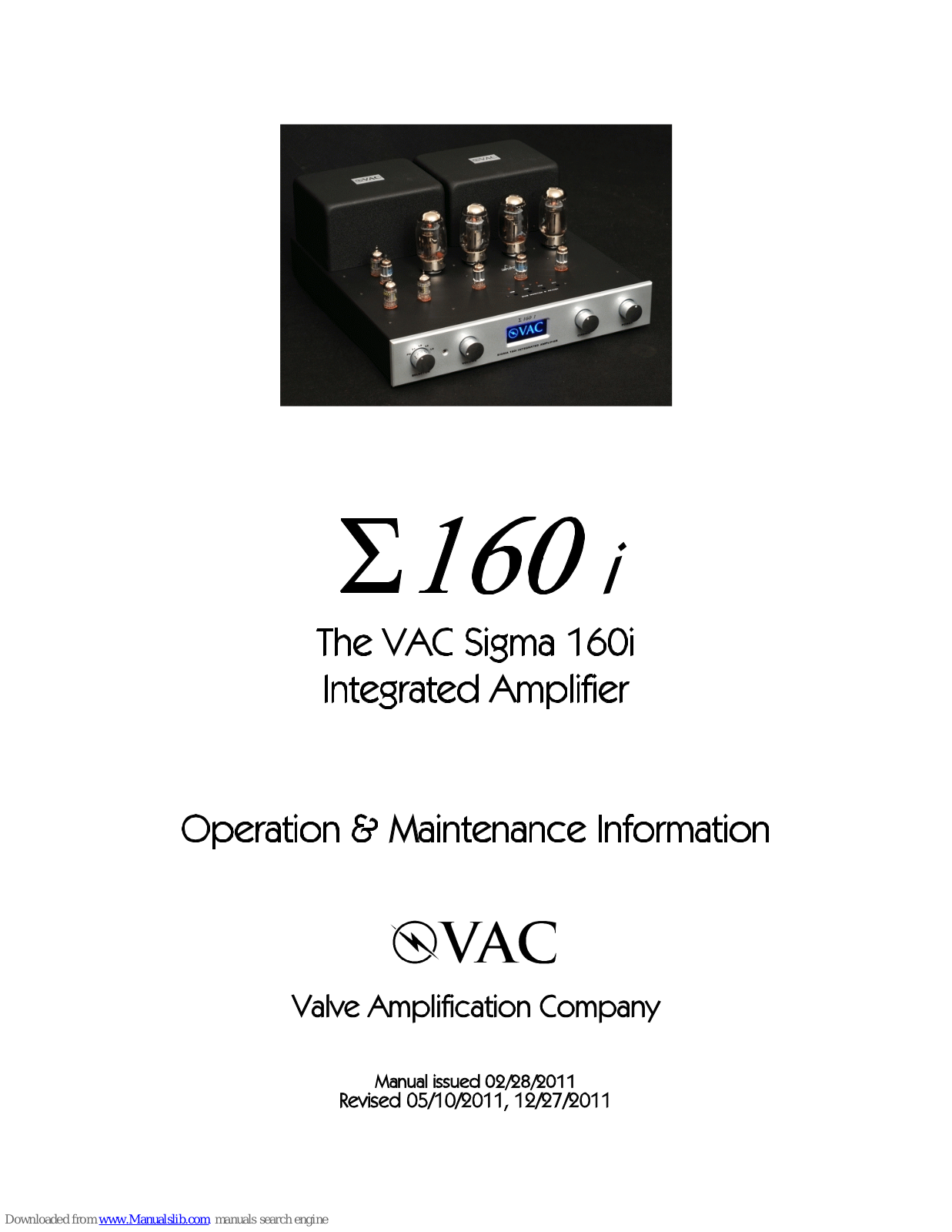 VAC Sigma 160i Operation & Maintenance Information