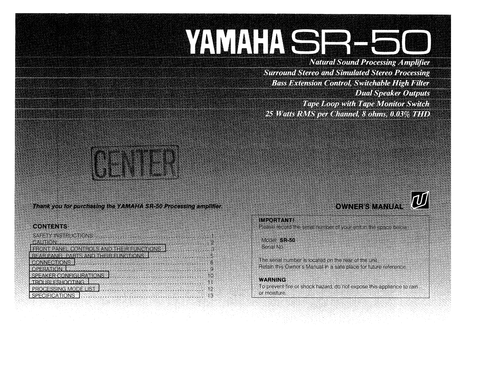 Yamaha SR-50 Owners manual