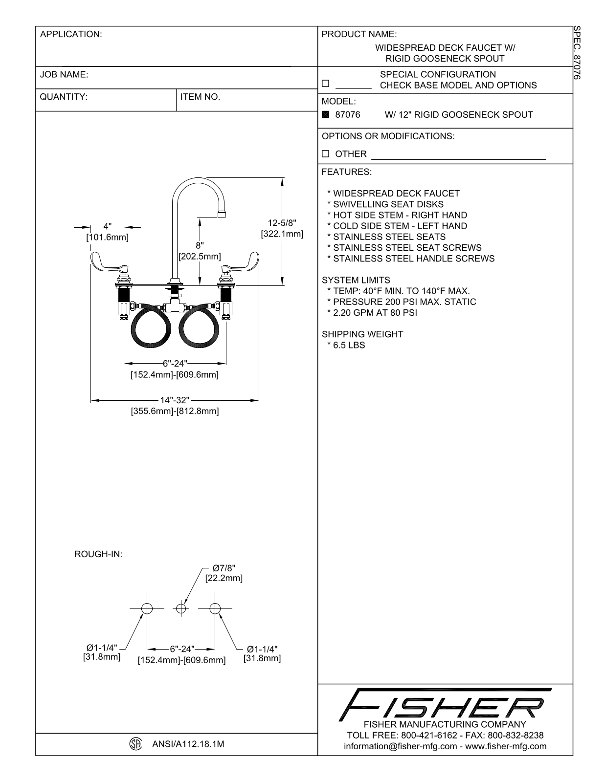 Fisher Manufacturing 87076 User Manual