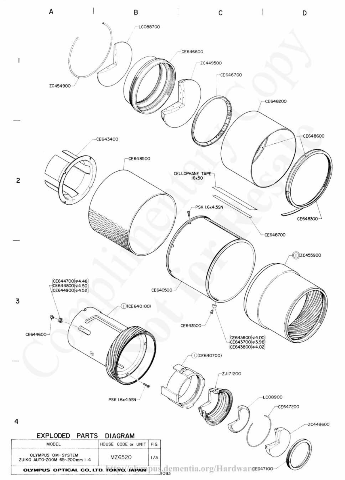 OLYMPUS 65-200mm f4 Service Manual