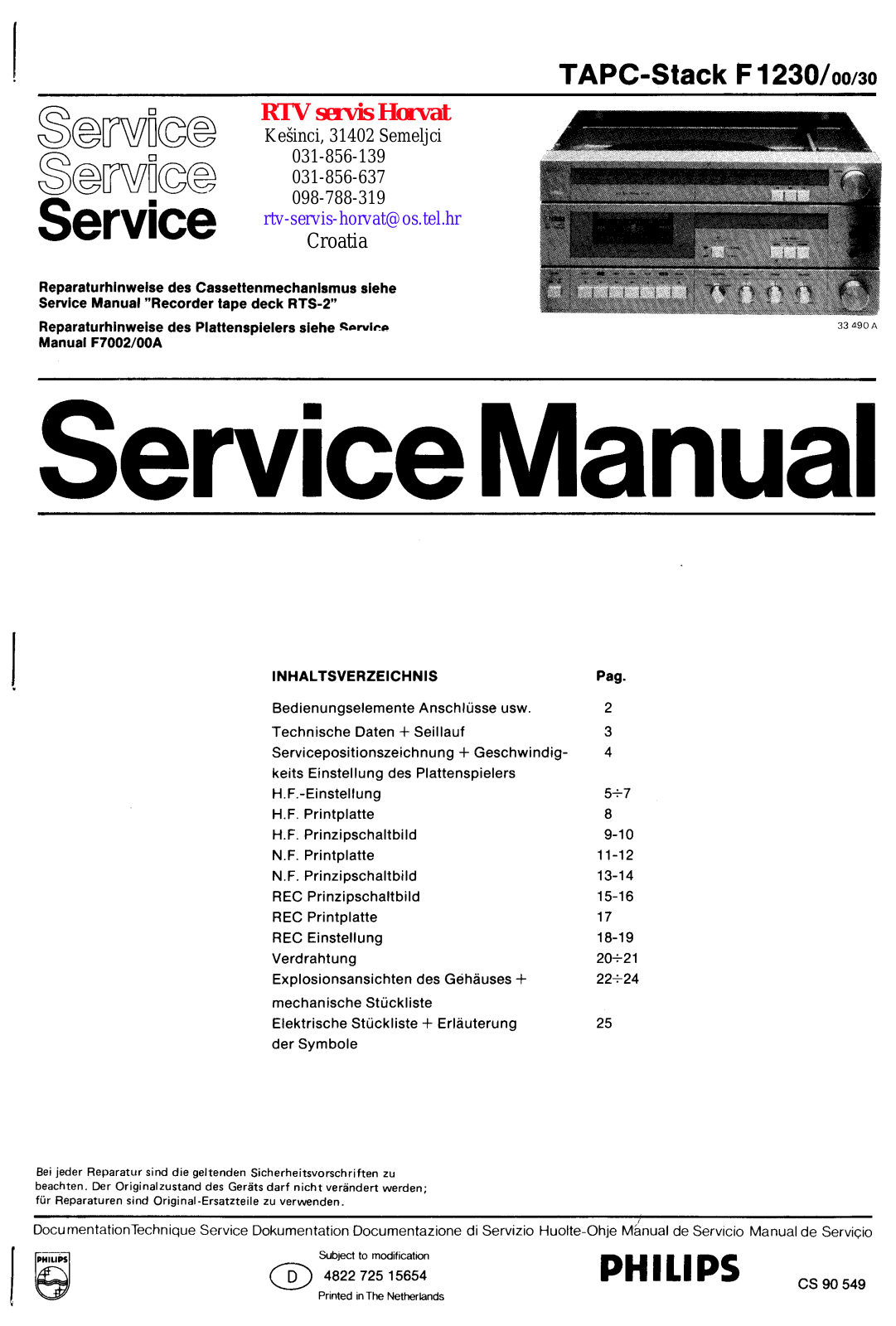 Philips F-1230 Service manual