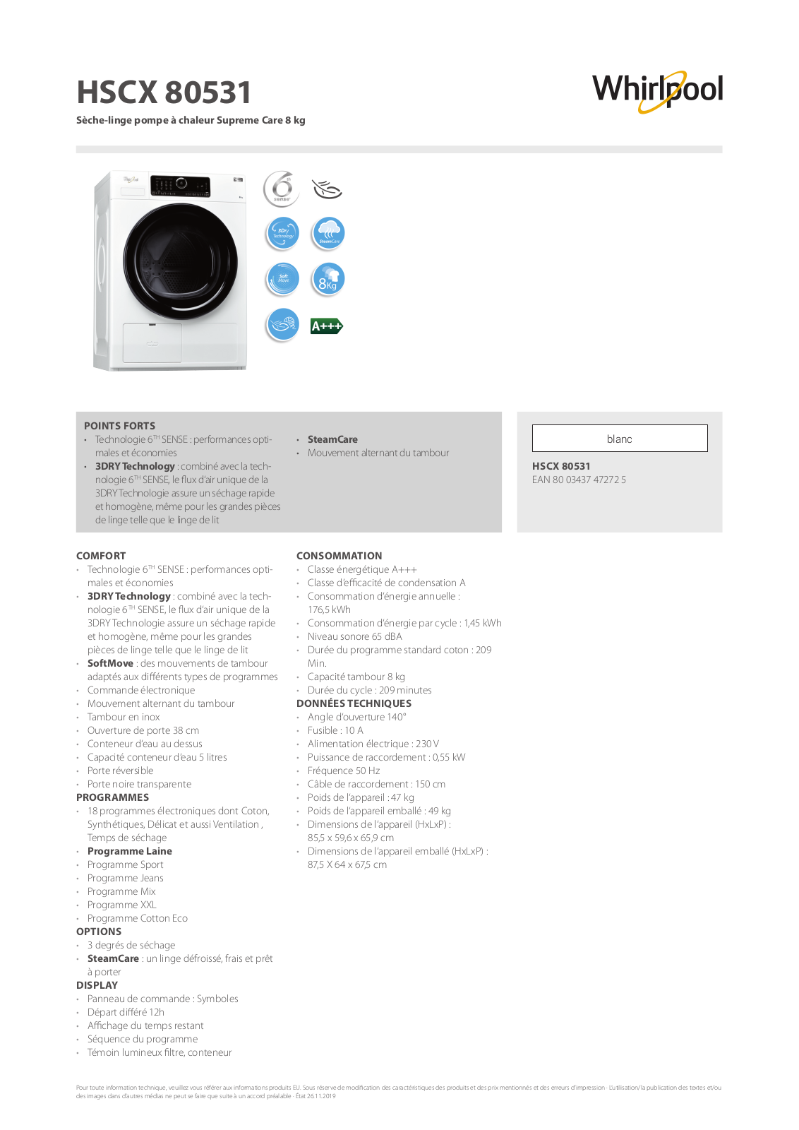 Whirlpool HSCX 80531 Product information