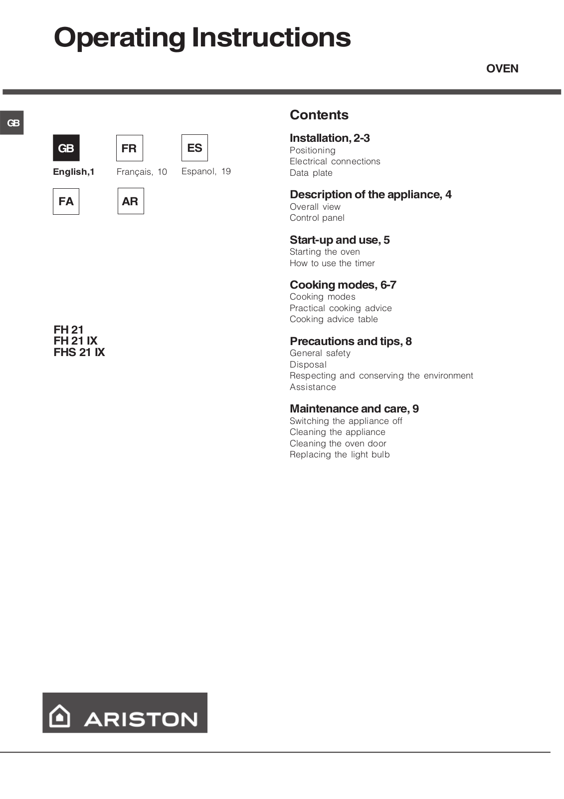 Hotpoint FH 21 IX User Manual