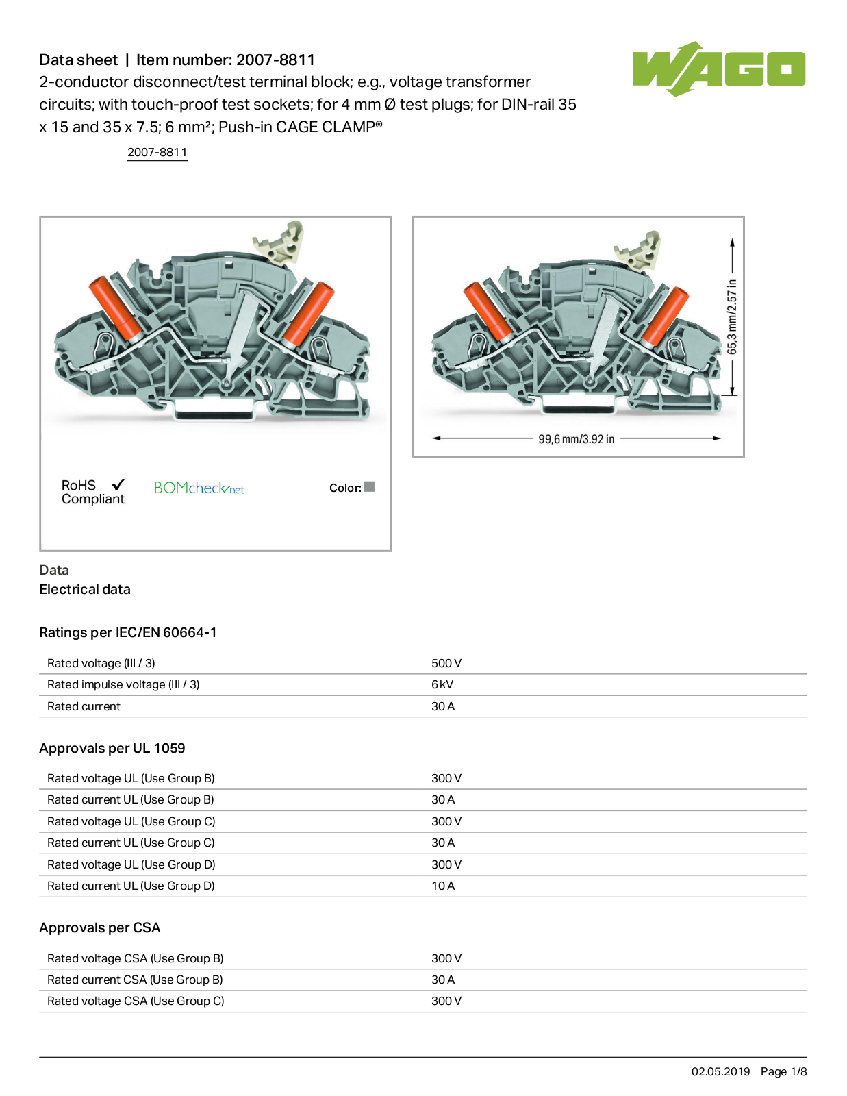 Wago 2007-8811 Data Sheet