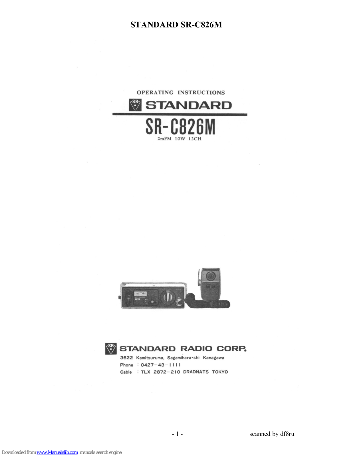 Standard SR-C826M Operating Instructions Manual