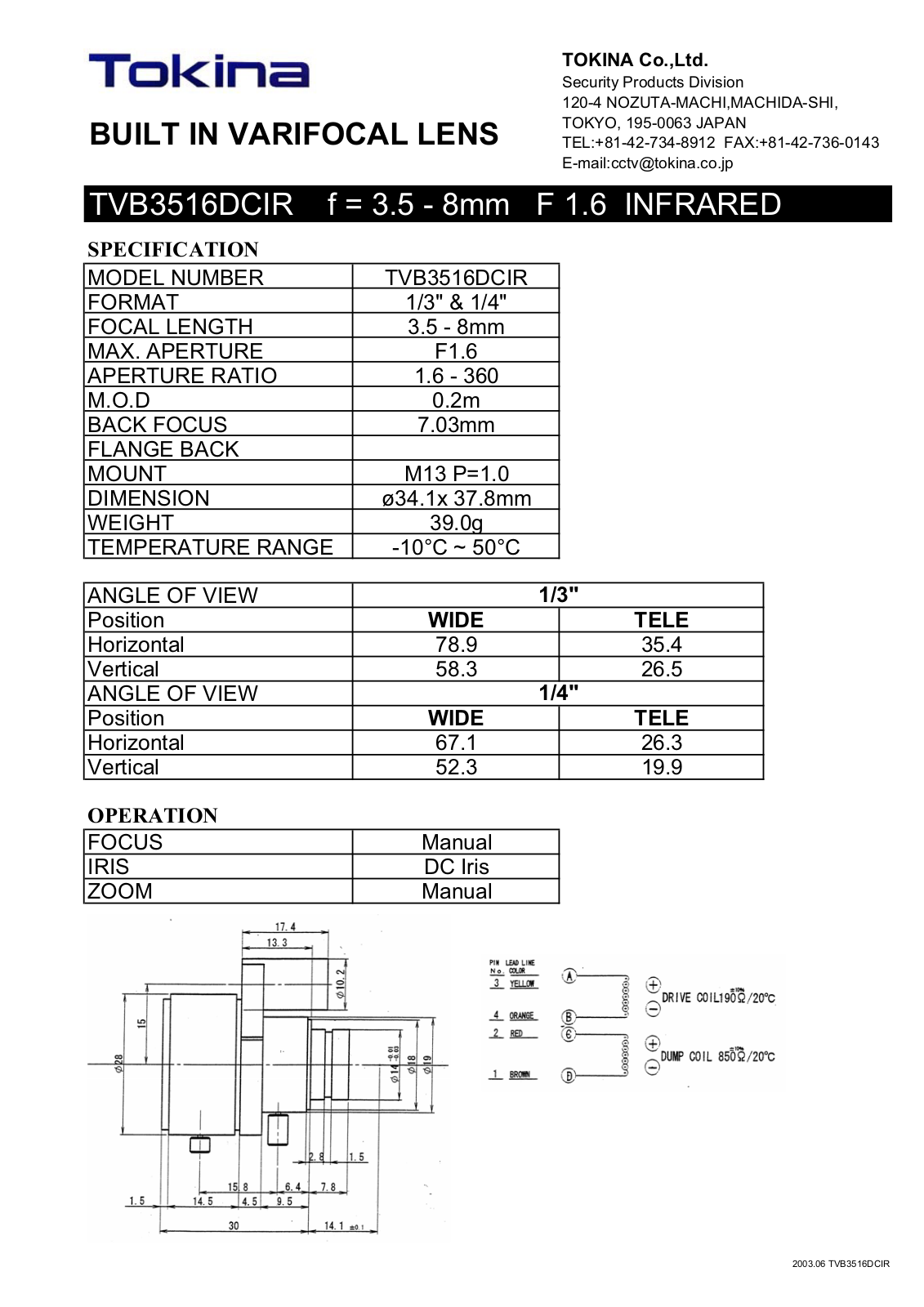 Tokina TVB3516DCIR User Manual