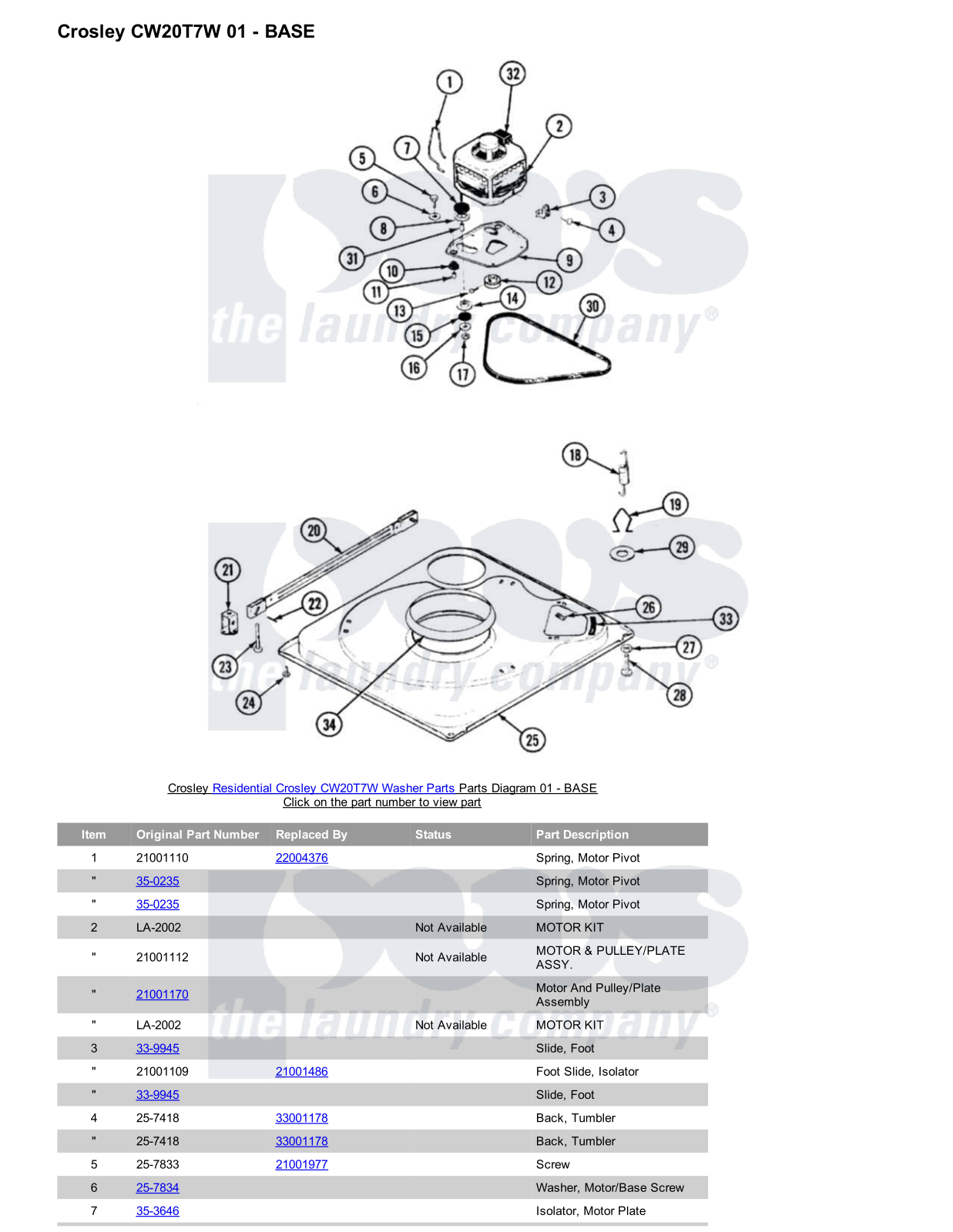 Crosley CW20T7W Parts Diagram