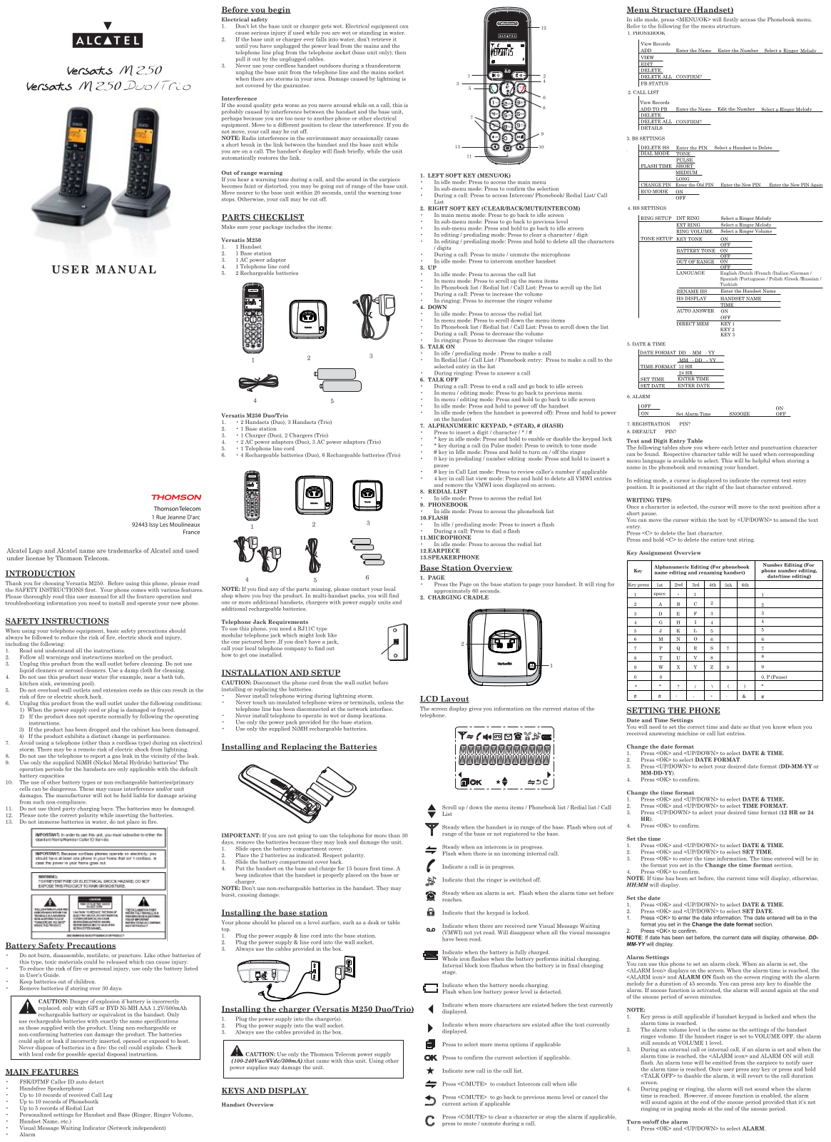 Atlinks VERSATIS M250 TRIO, VERSATIS M250, VERSATIS M250 DUO User Manual