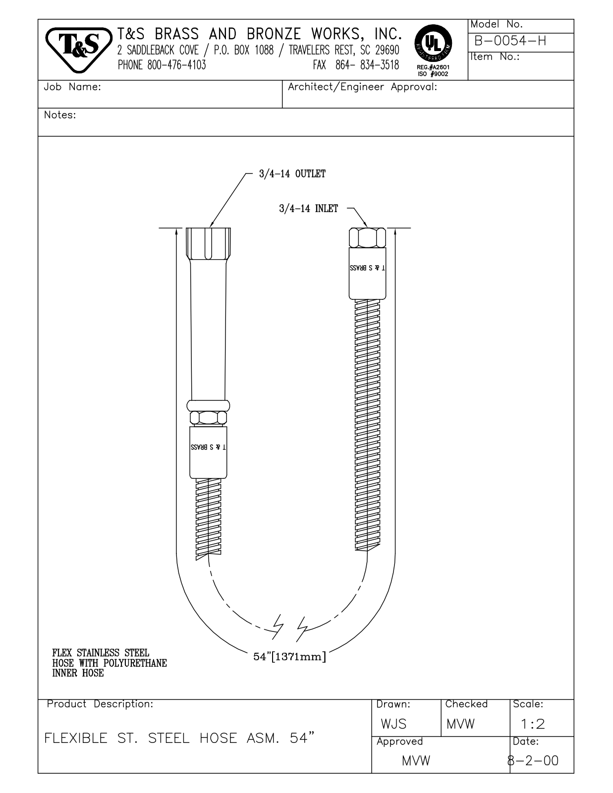 T & S Brass & Bronze Works B-0054-H General Manual