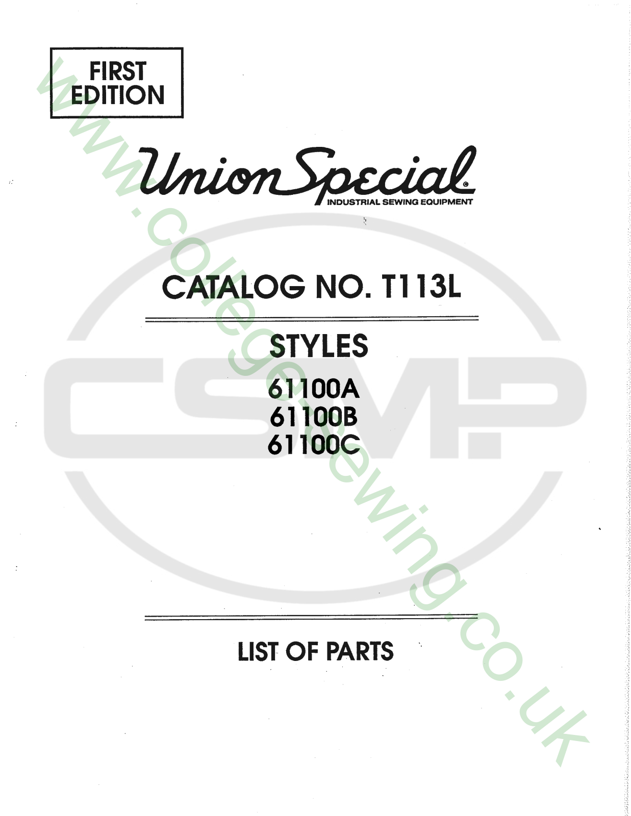 Union Special T113L Parts Book