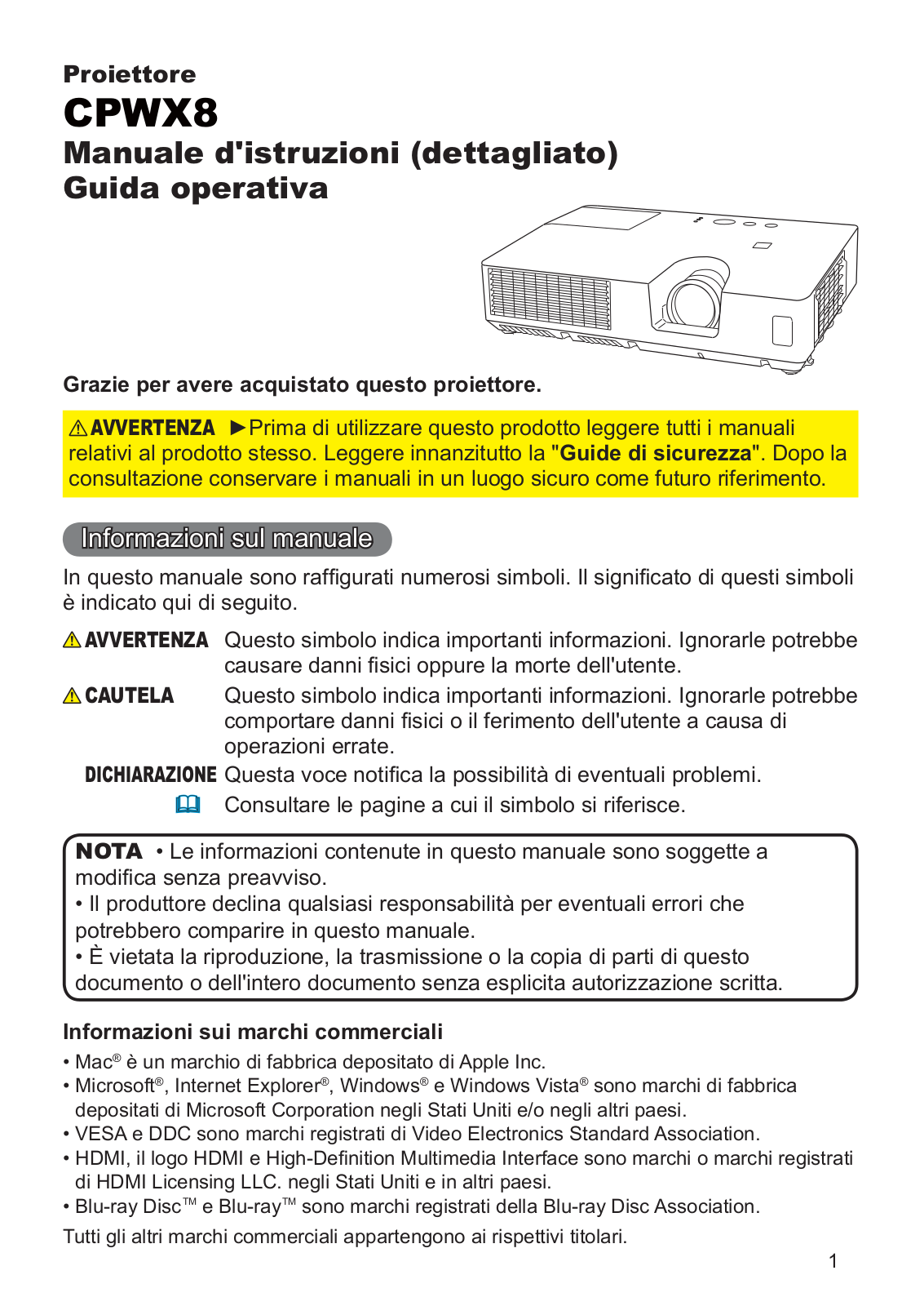 Hitachi CPWX8 User Manual