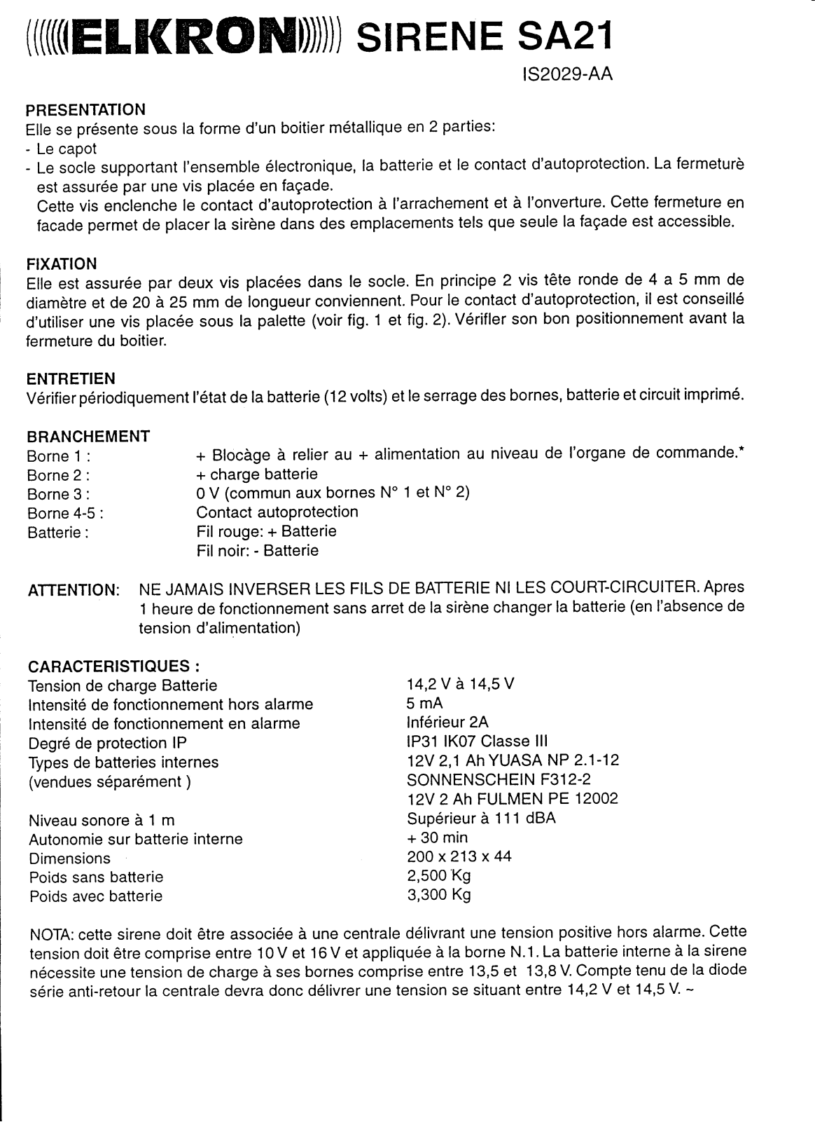 Elkron SA21 DATASHEET - ManualMachine.com