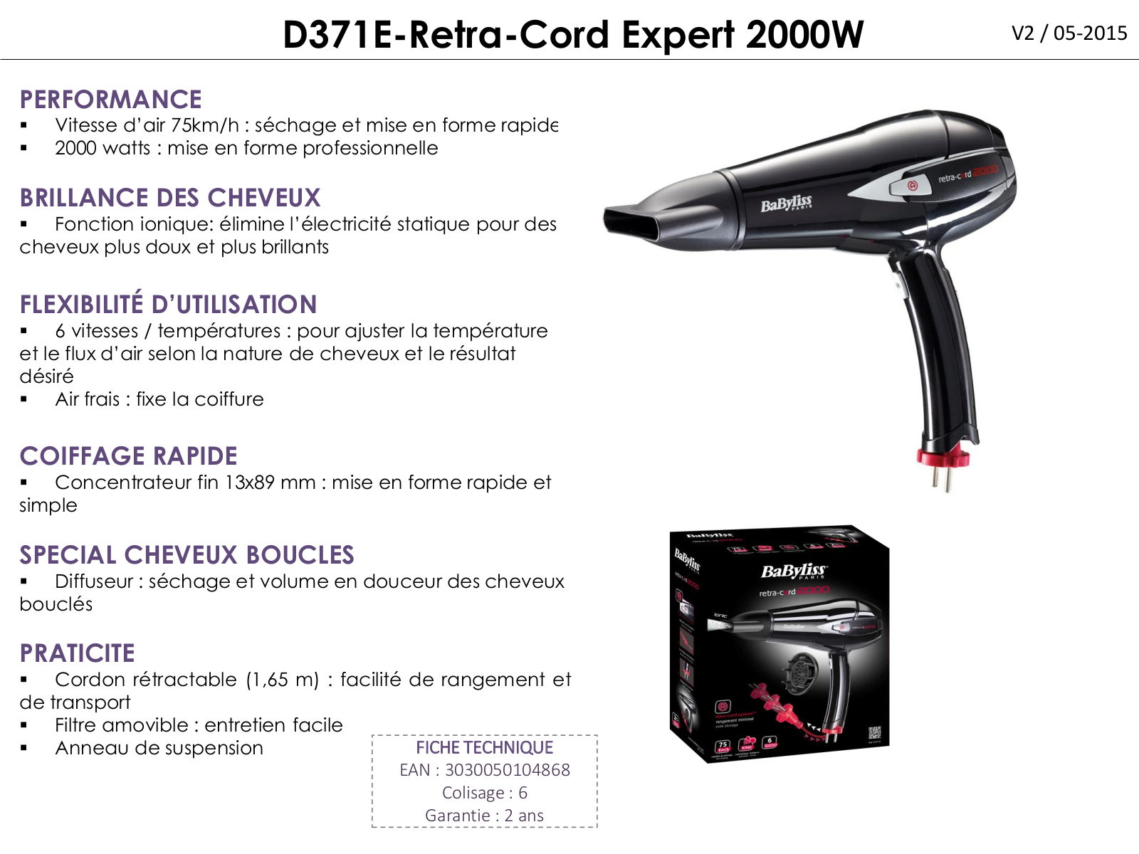 Babyliss D371E product sheet