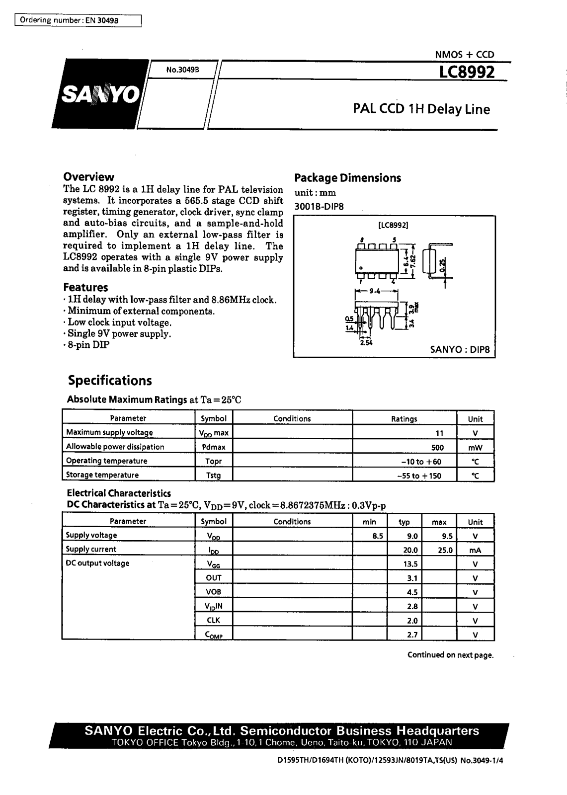 SANYO LC8992 Datasheet