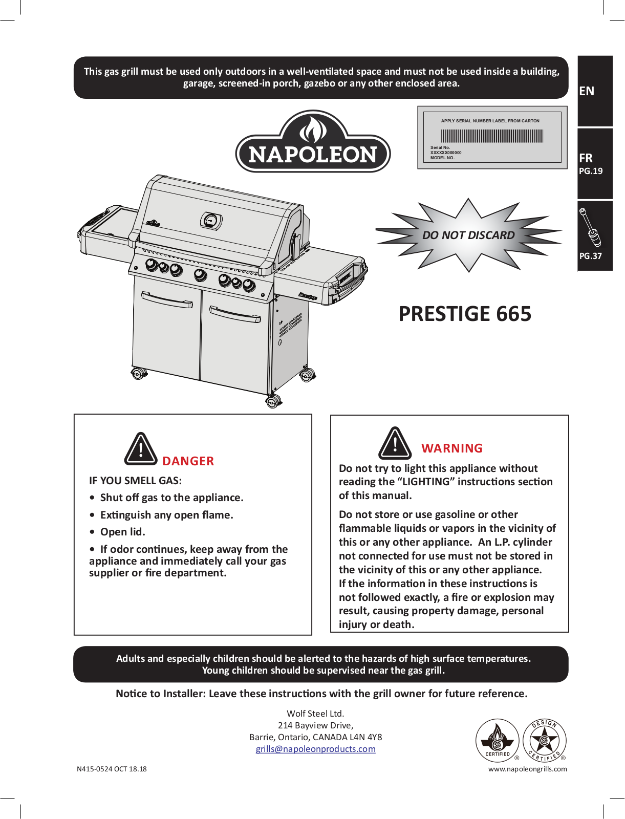 Napoleon P665RSIBPSS User Manual