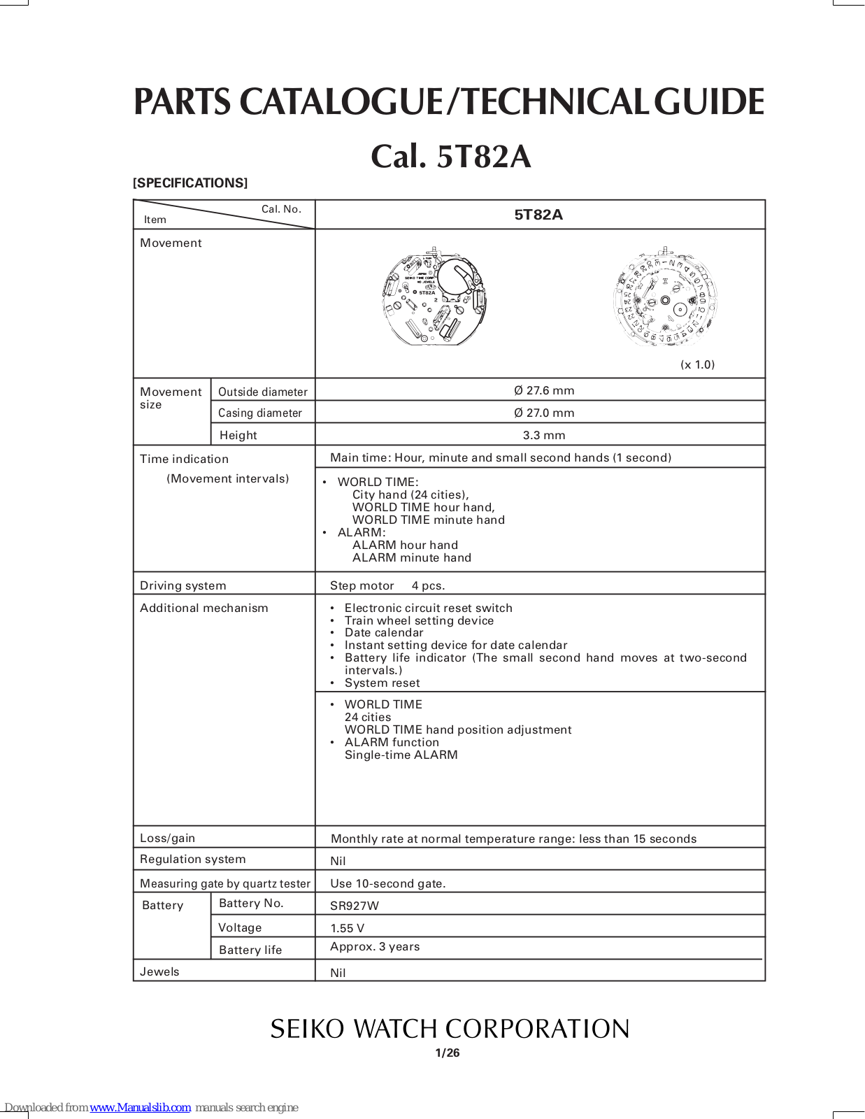 Seiko 5T82A Technical Manual