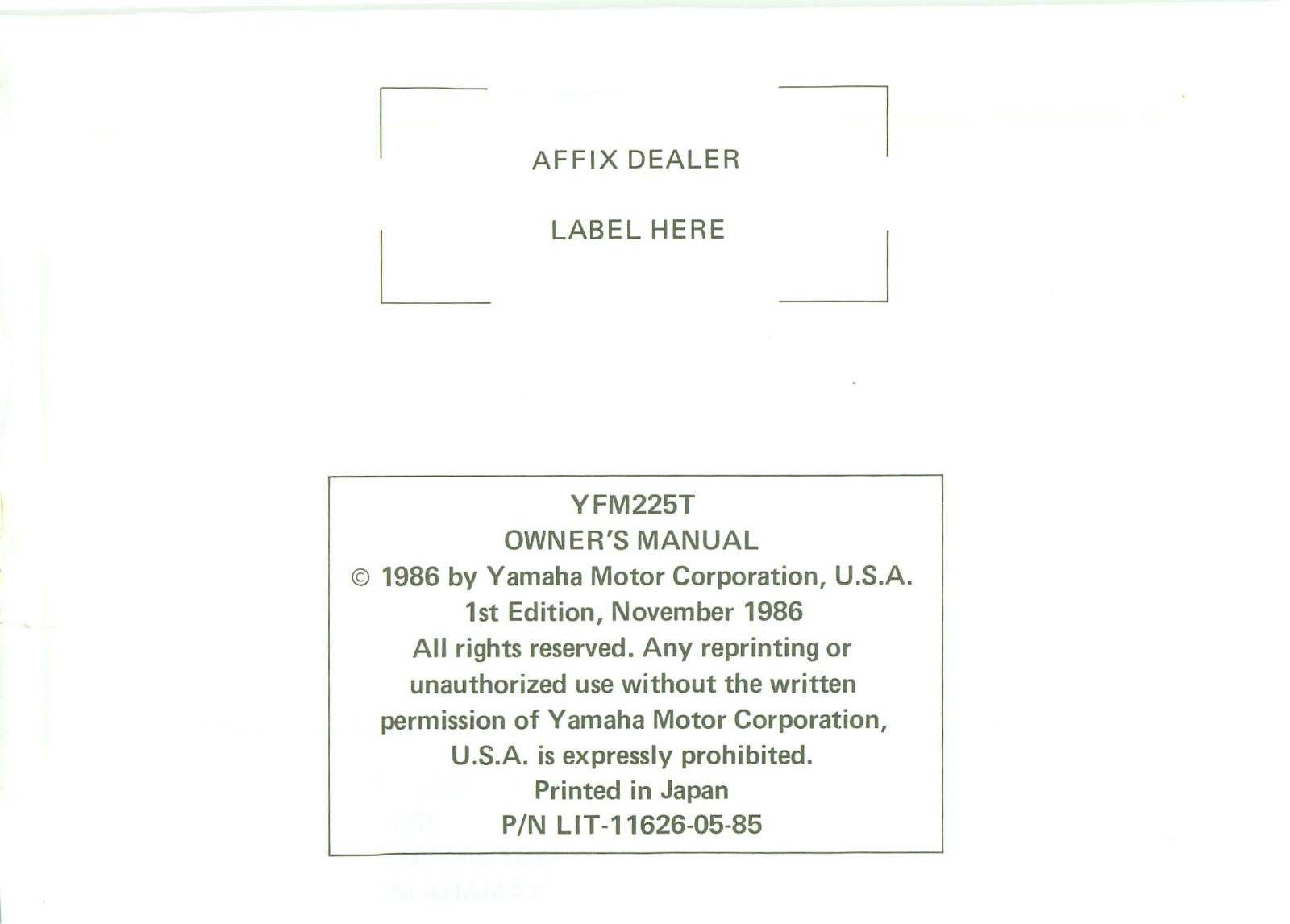 YAMAHA YTM225T USER MANUAL