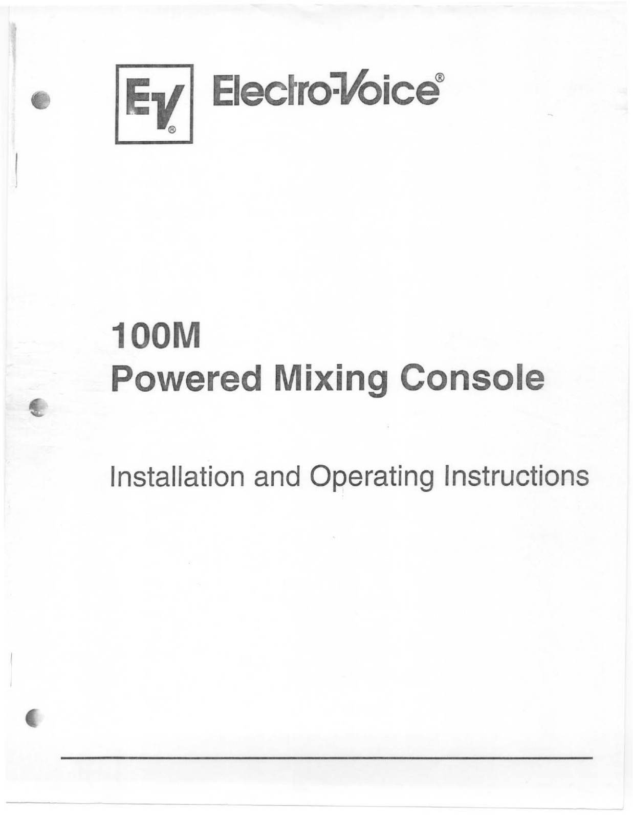 Electro-Voice Powered Mixing Console 100M User Manual