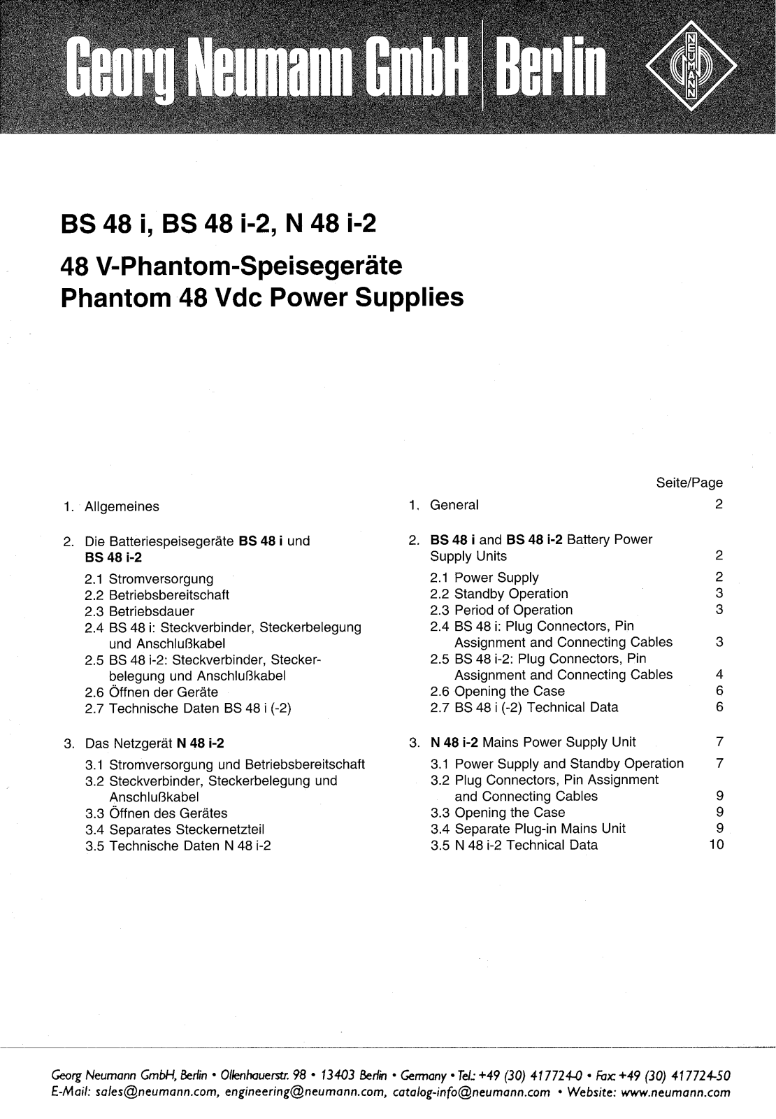 Neumann BS 48 i, BS 48 i-2, N 48 i-2 User Manual