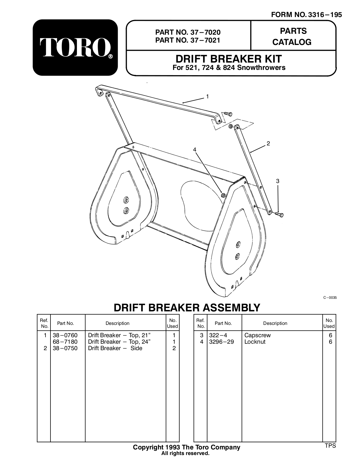 Toro 37-7021, 37-7020 Parts Catalogue