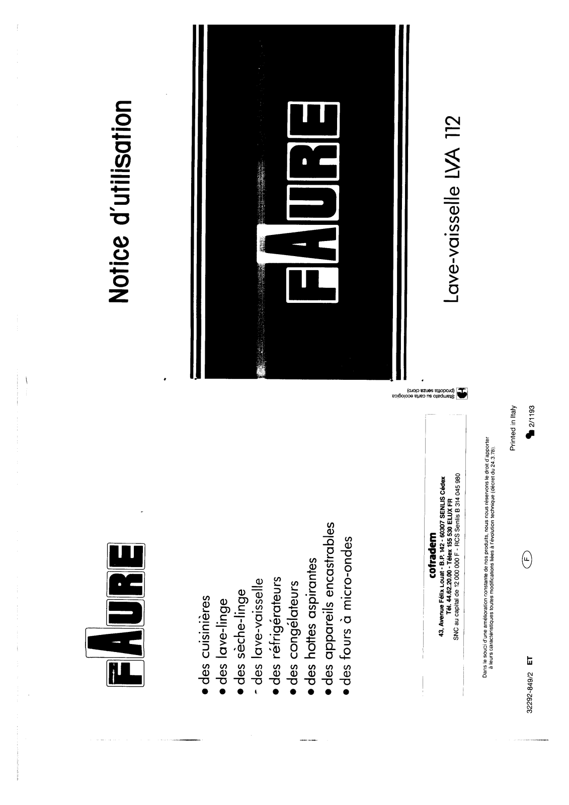 Faure LVA112W User Manual