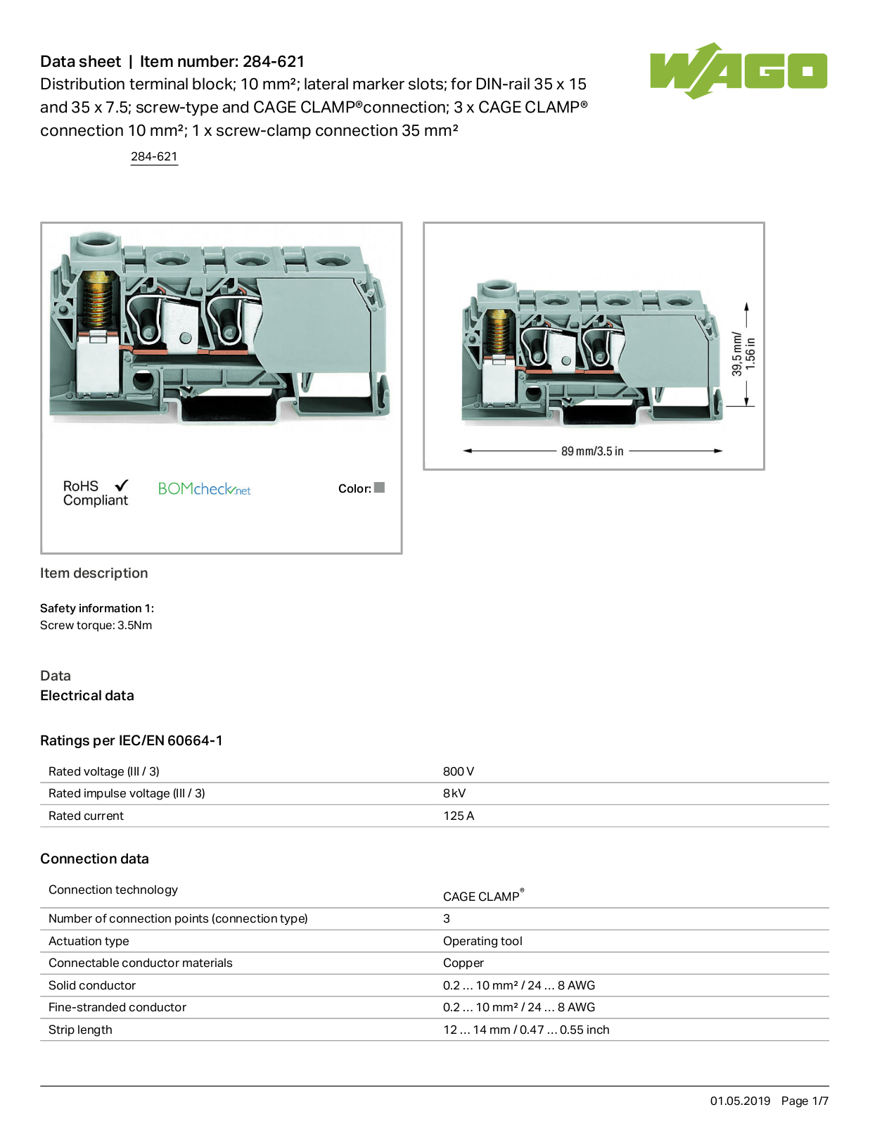 Wago 284-621 Data Sheet