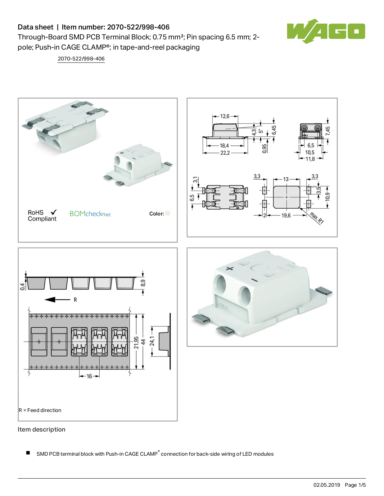 Wago 2070-522/998-406 Data Sheet