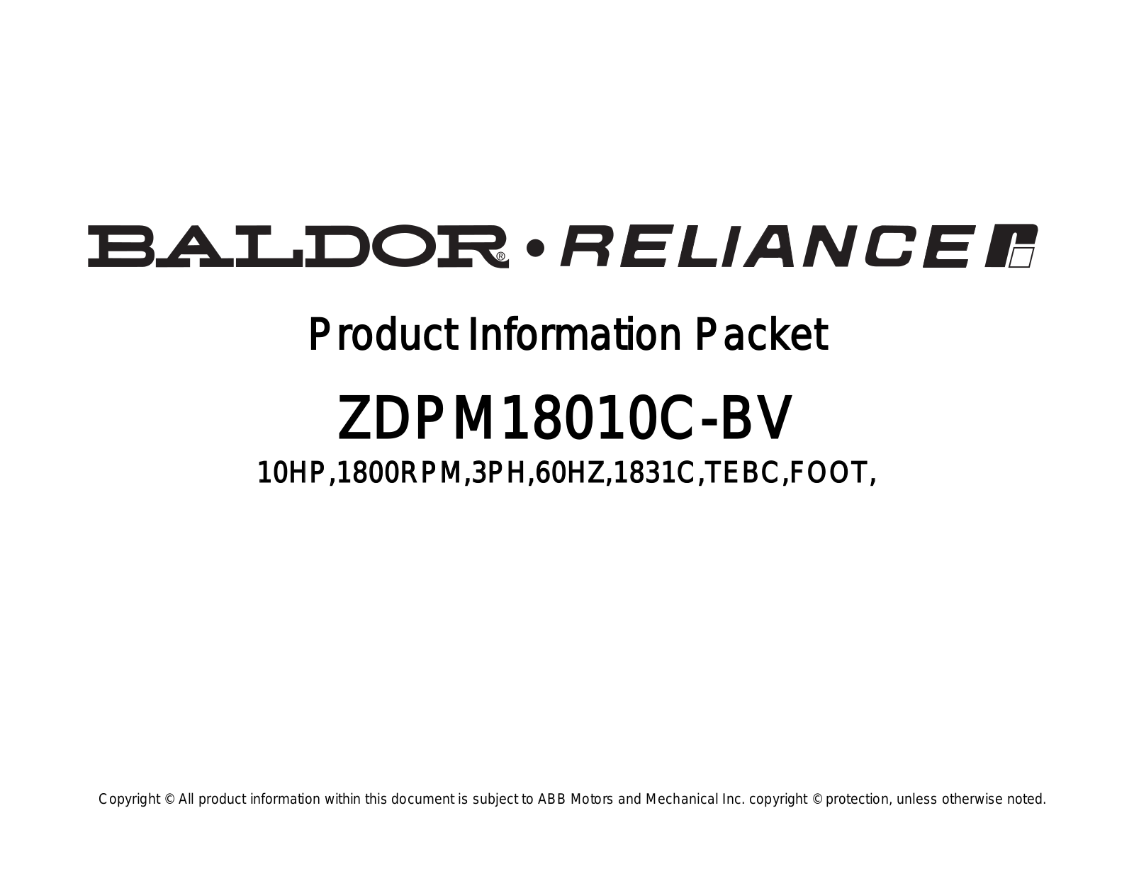 Baldor ZDPM18010C-BV Product Information Sheet