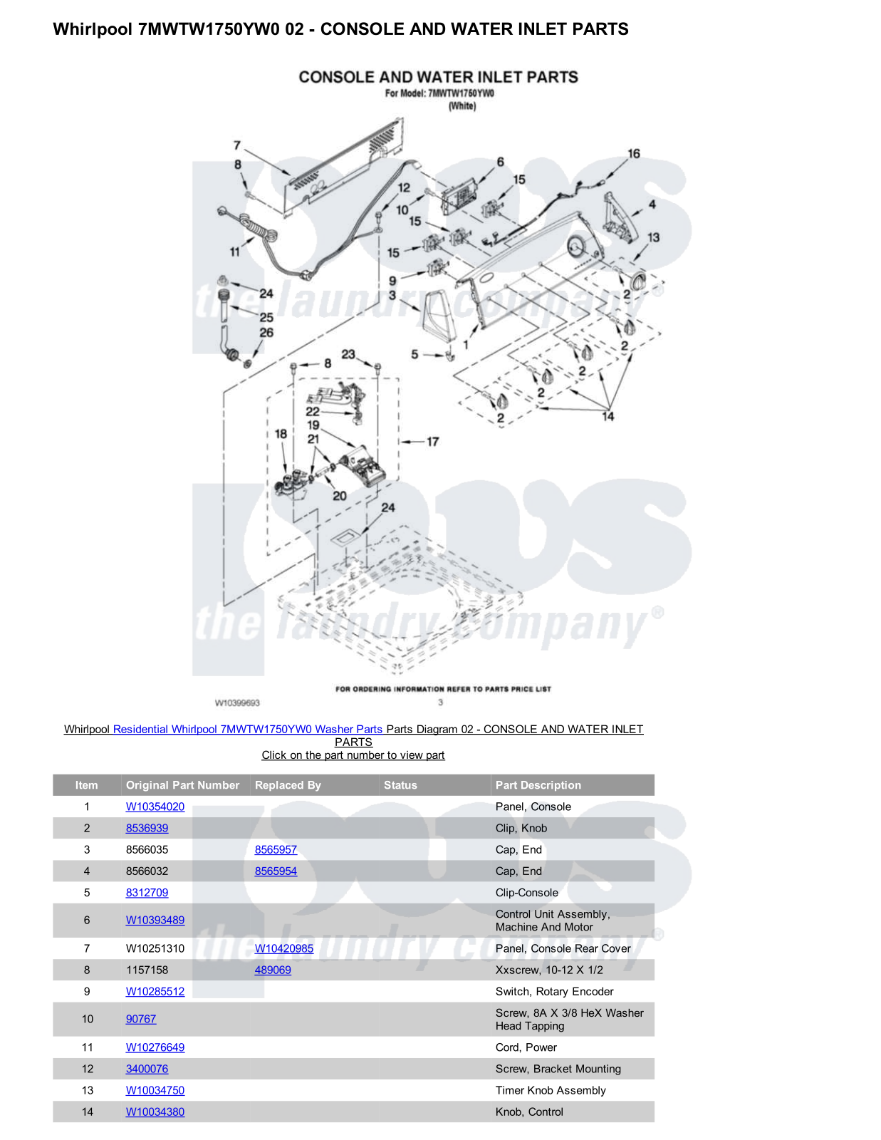 Whirlpool 7MWTW1750YW0 Parts Diagram